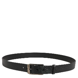 Black Calf Leather Silver Metal Buckle Belt
