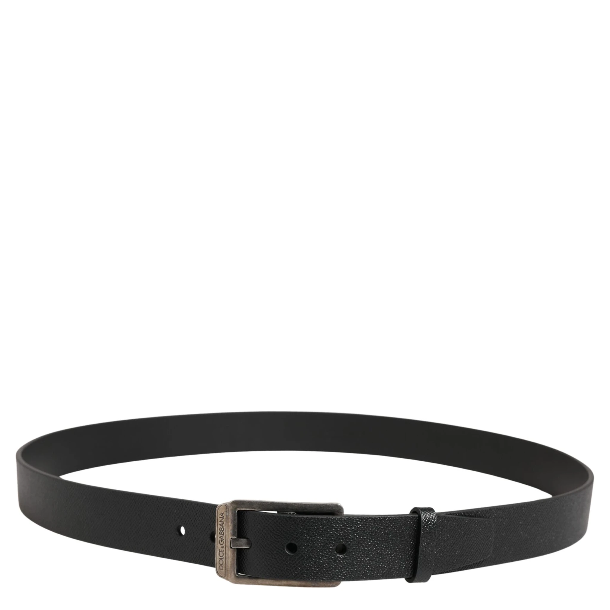 Black Calf Leather Silver Metal Buckle Belt