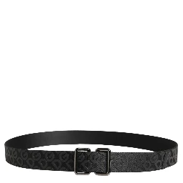 Black Logo Monogram Silver Metal Buckle Belt