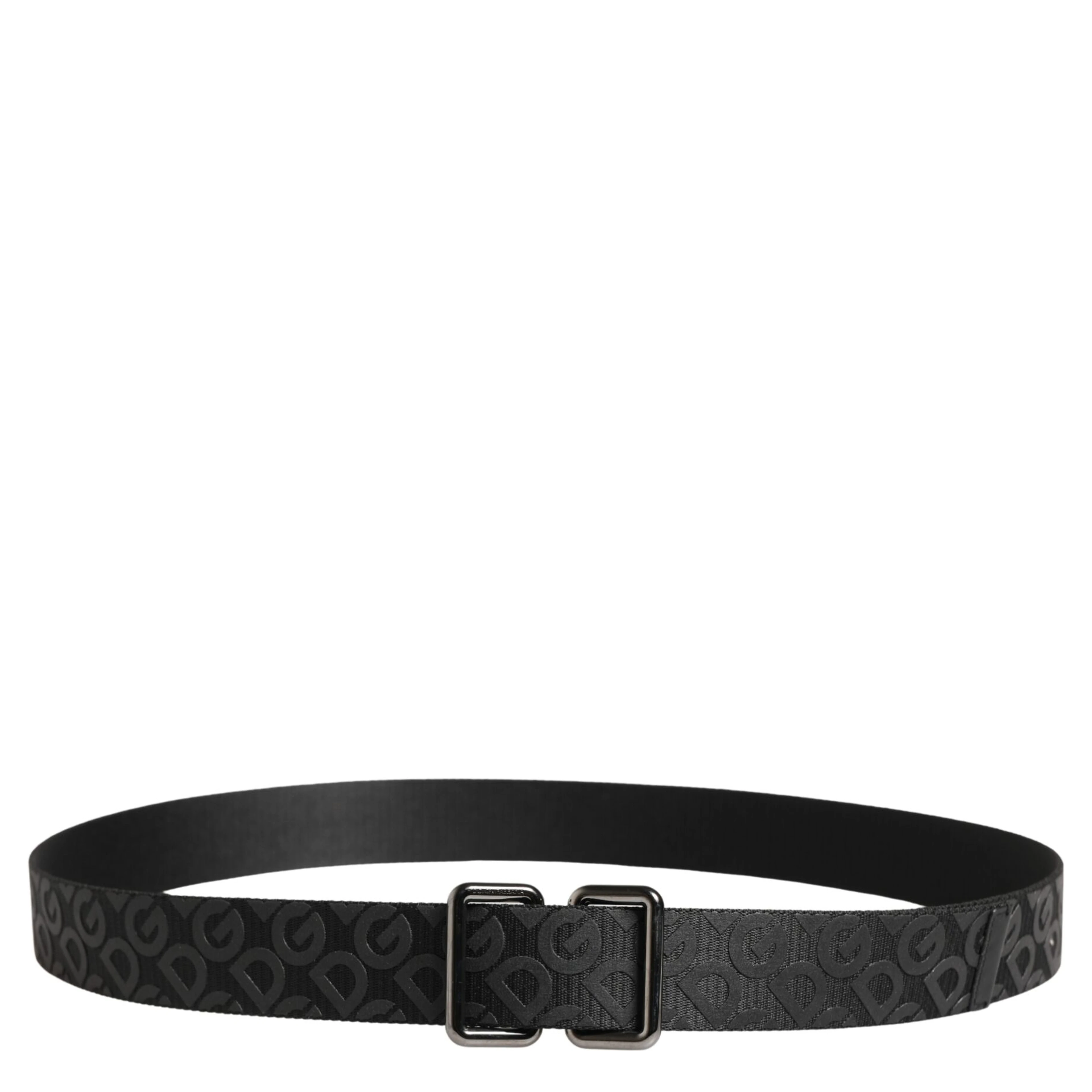 Black Logo Monogram Silver Metal Buckle Belt