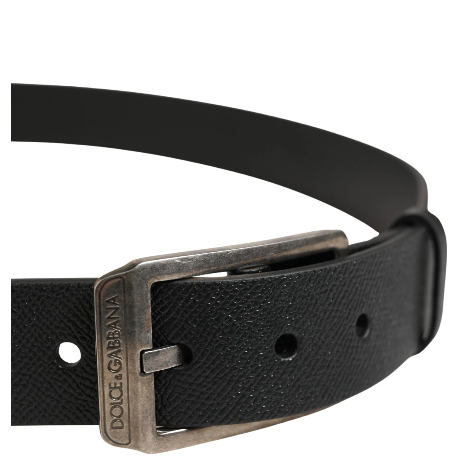 Black Calf Leather Silver Metal Buckle Belt