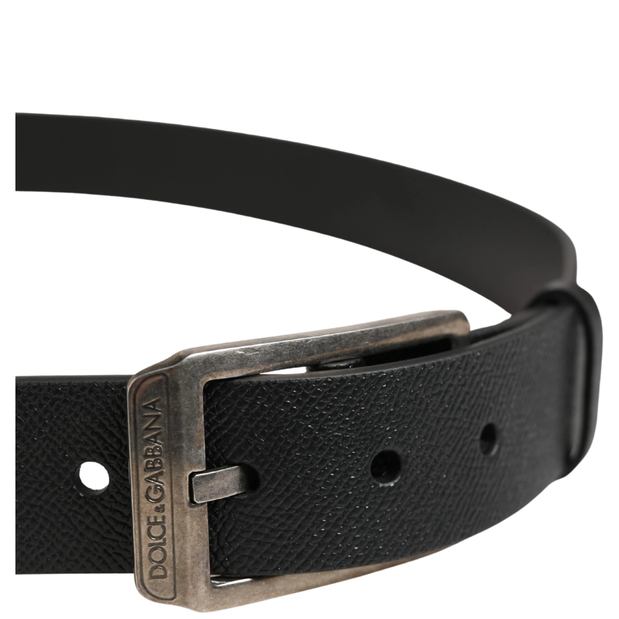 Black Calf Leather Silver Metal Buckle Belt