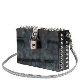 Black Acrylic Plexiglass Studded DOLCE BOX Clutch Bag