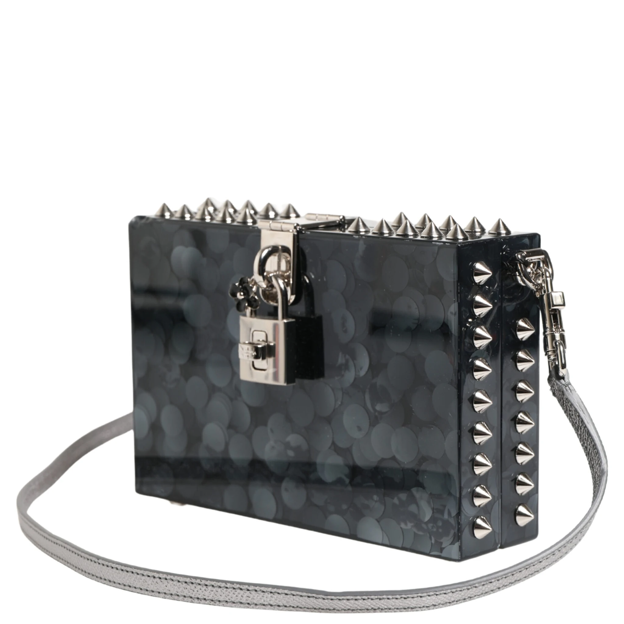 Black Acrylic Plexiglass Studded DOLCE BOX Clutch Bag