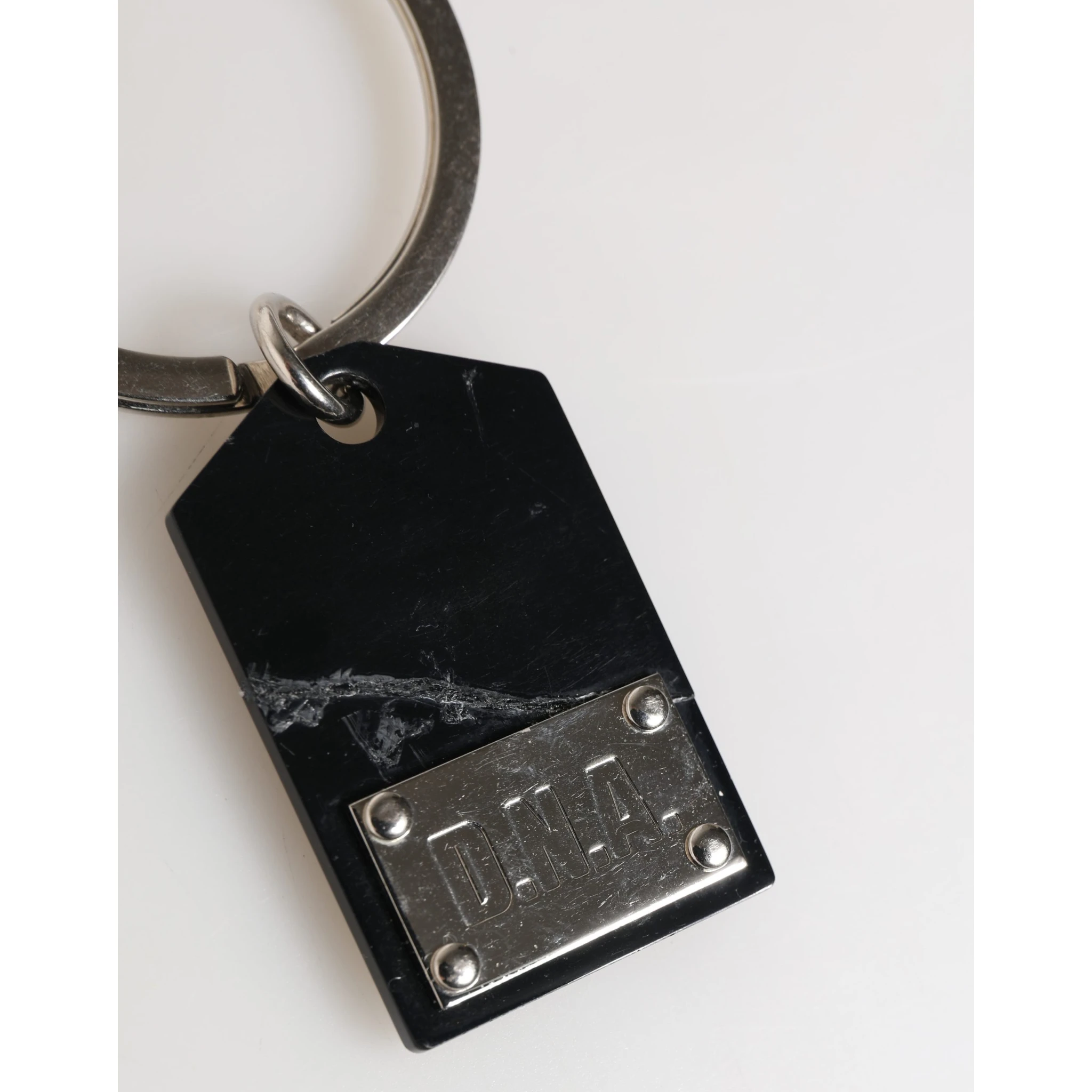Black Silver Brass LogoPlaque Metal Ring Keyring  Keychain