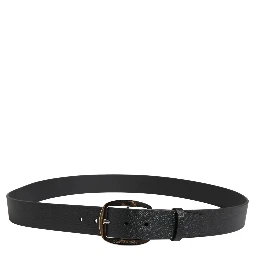 Black Calf Leather Silver Metal Buckle Belt
