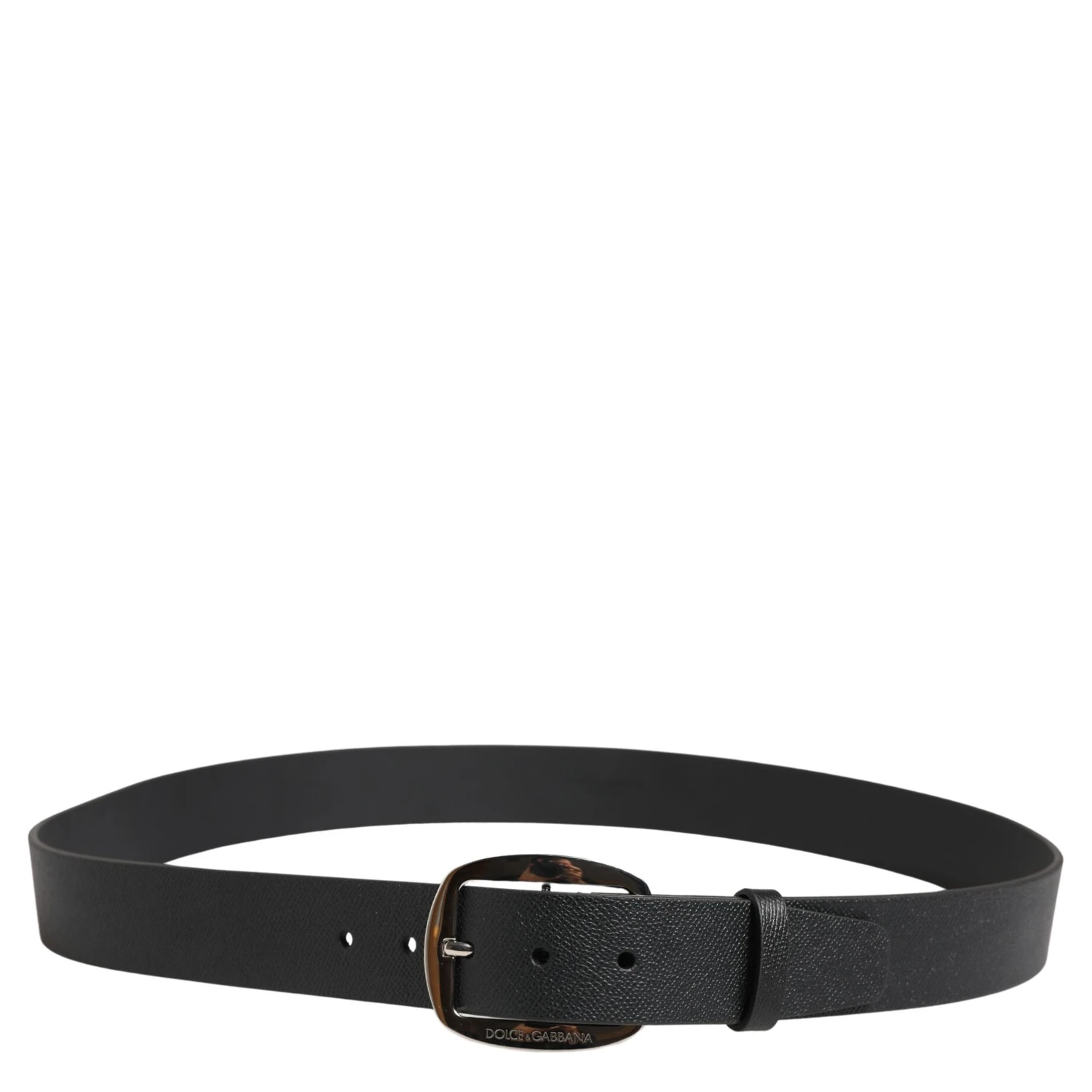 Black Calf Leather Silver Metal Buckle Belt