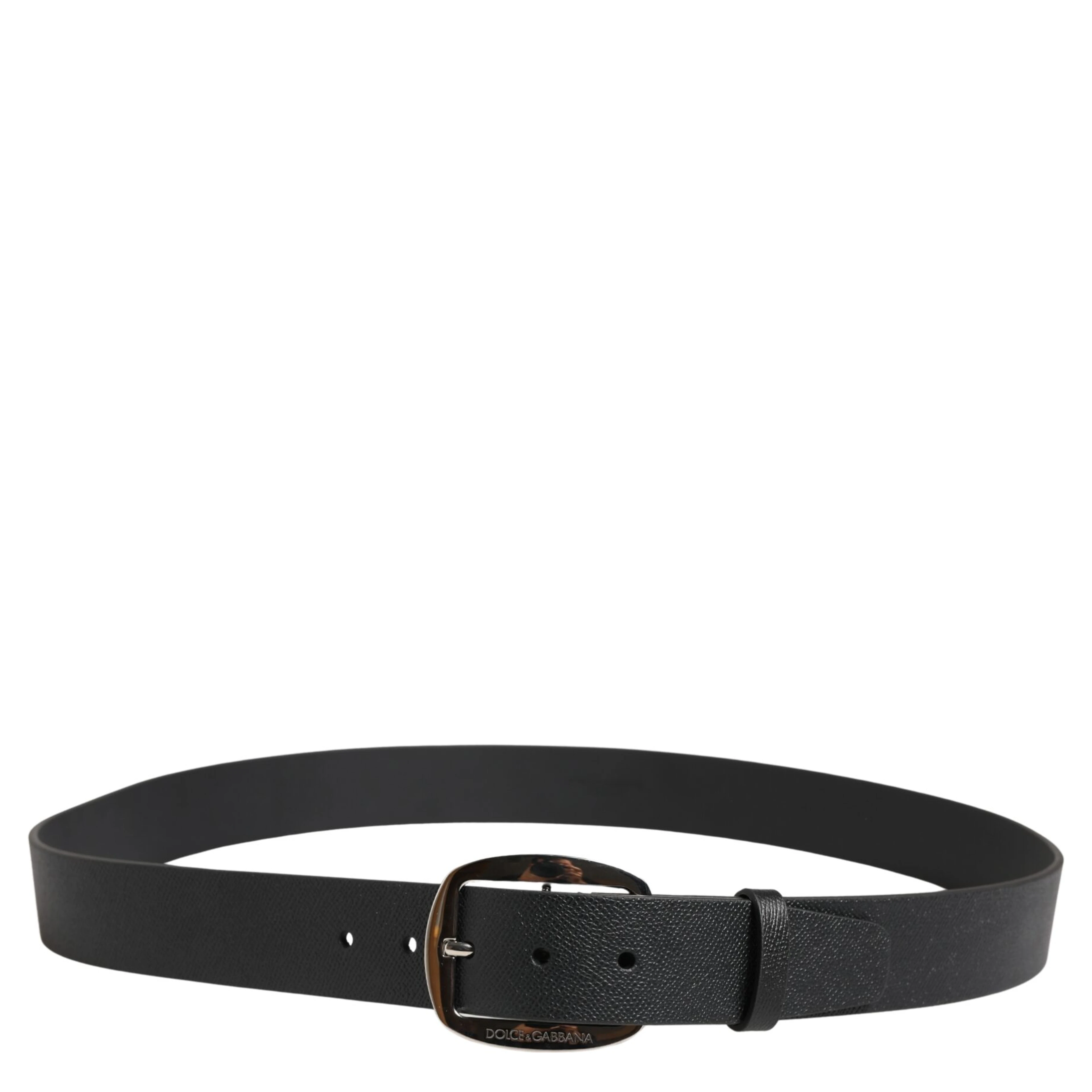 Black Calf Leather Silver Metal Buckle Belt