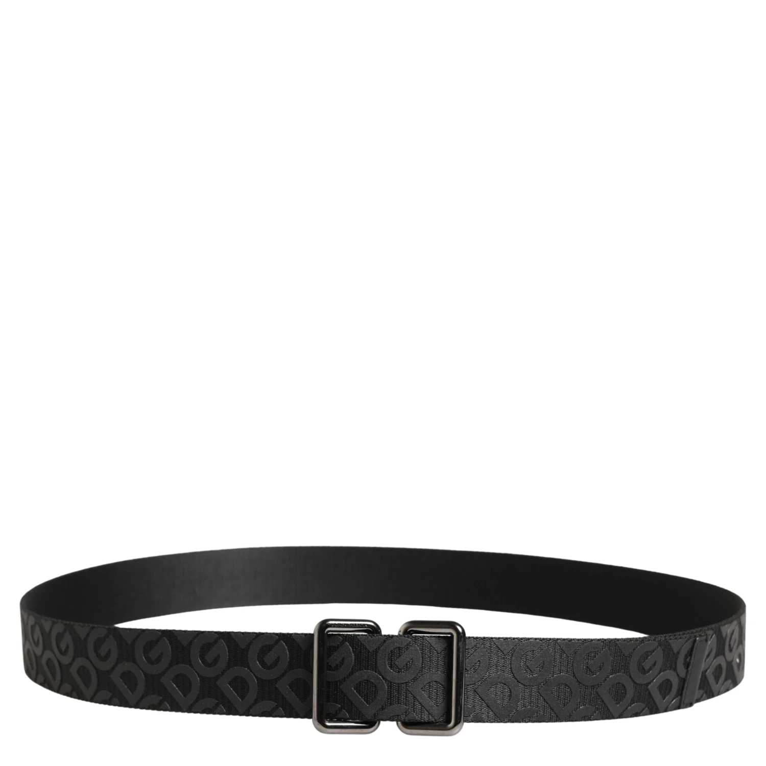 Black Logo Monogram Silver Metal Buckle Belt