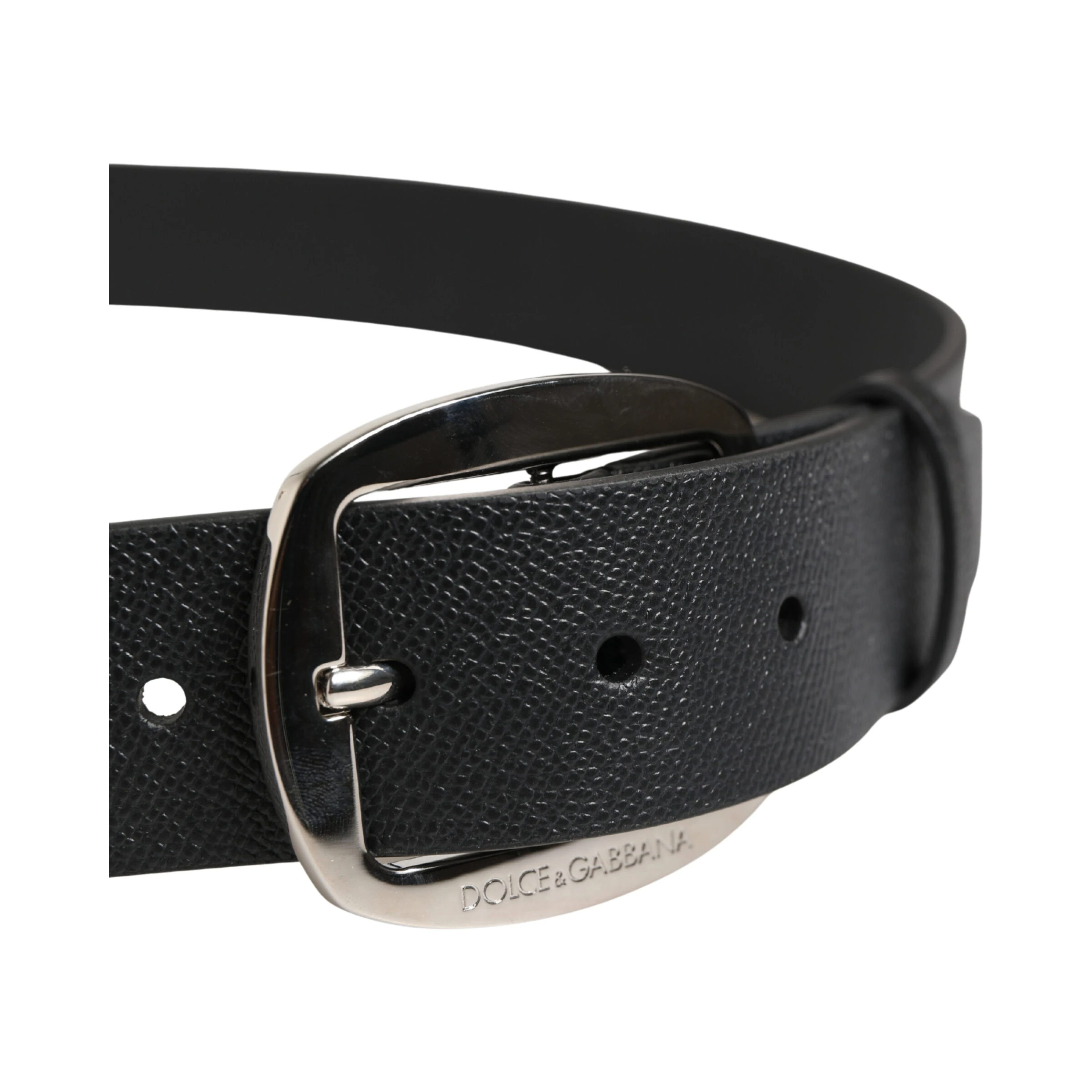 Black Calf Leather Silver Metal Buckle Belt