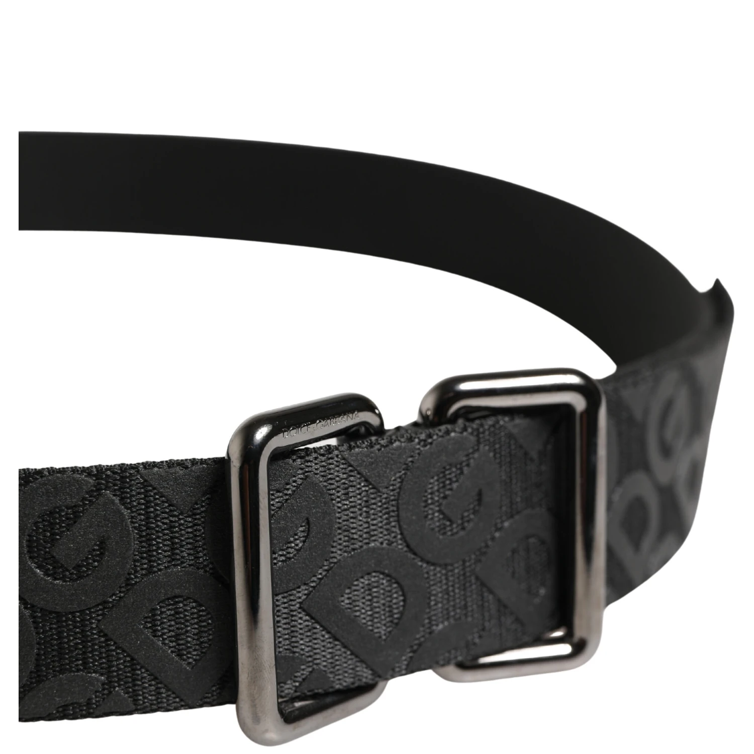 Black Logo Monogram Silver Metal Buckle Belt