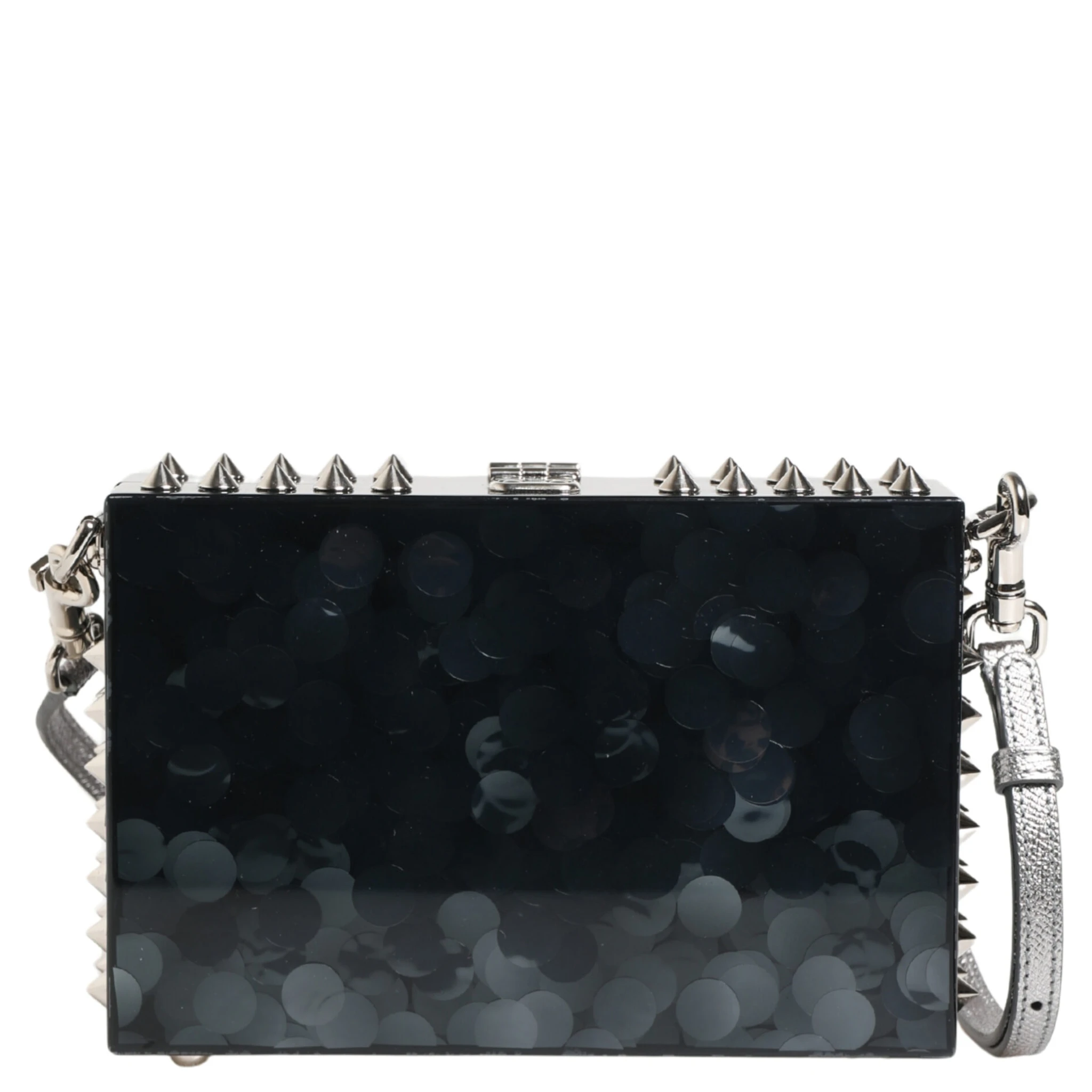 Black Acrylic Plexiglass Studded DOLCE BOX Clutch Bag
