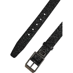 Black Calf Leather Silver Metal Buckle Belt