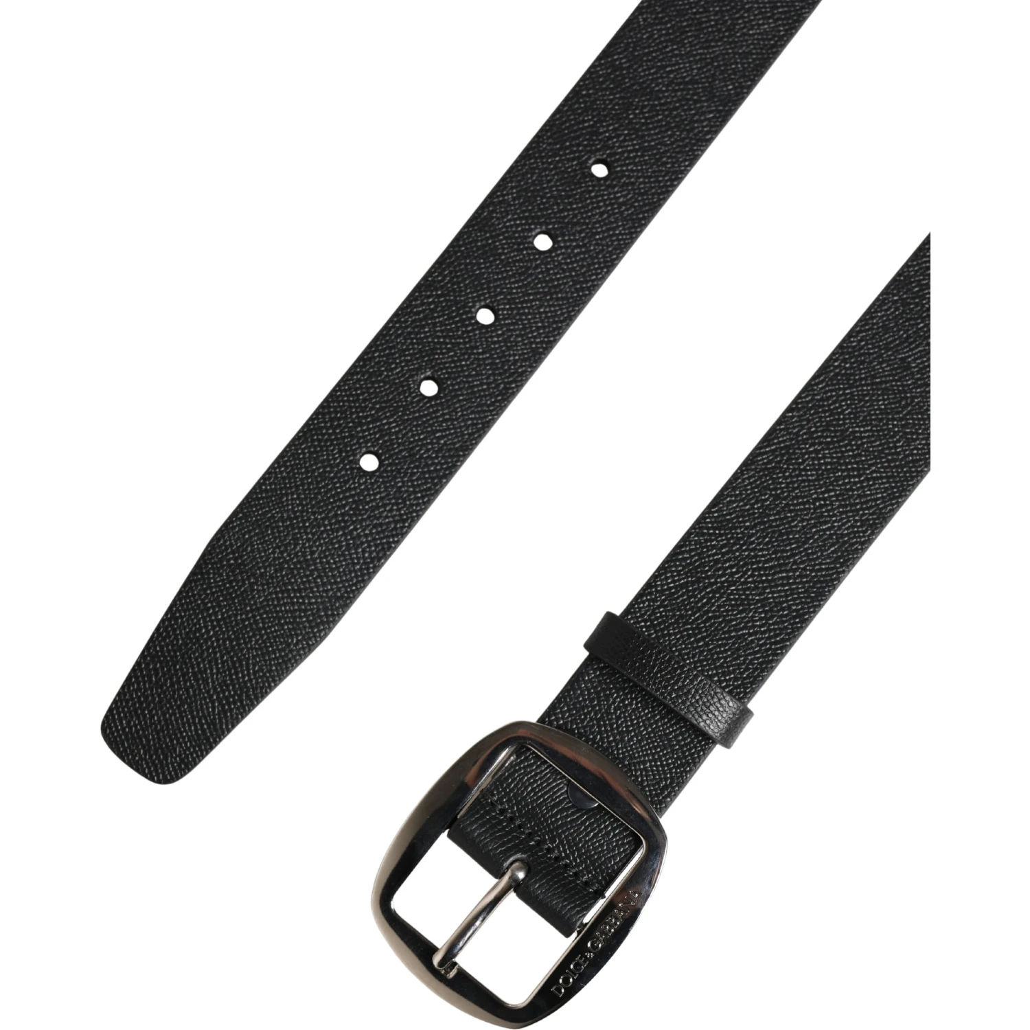 Black Calf Leather Silver Metal Buckle Belt
