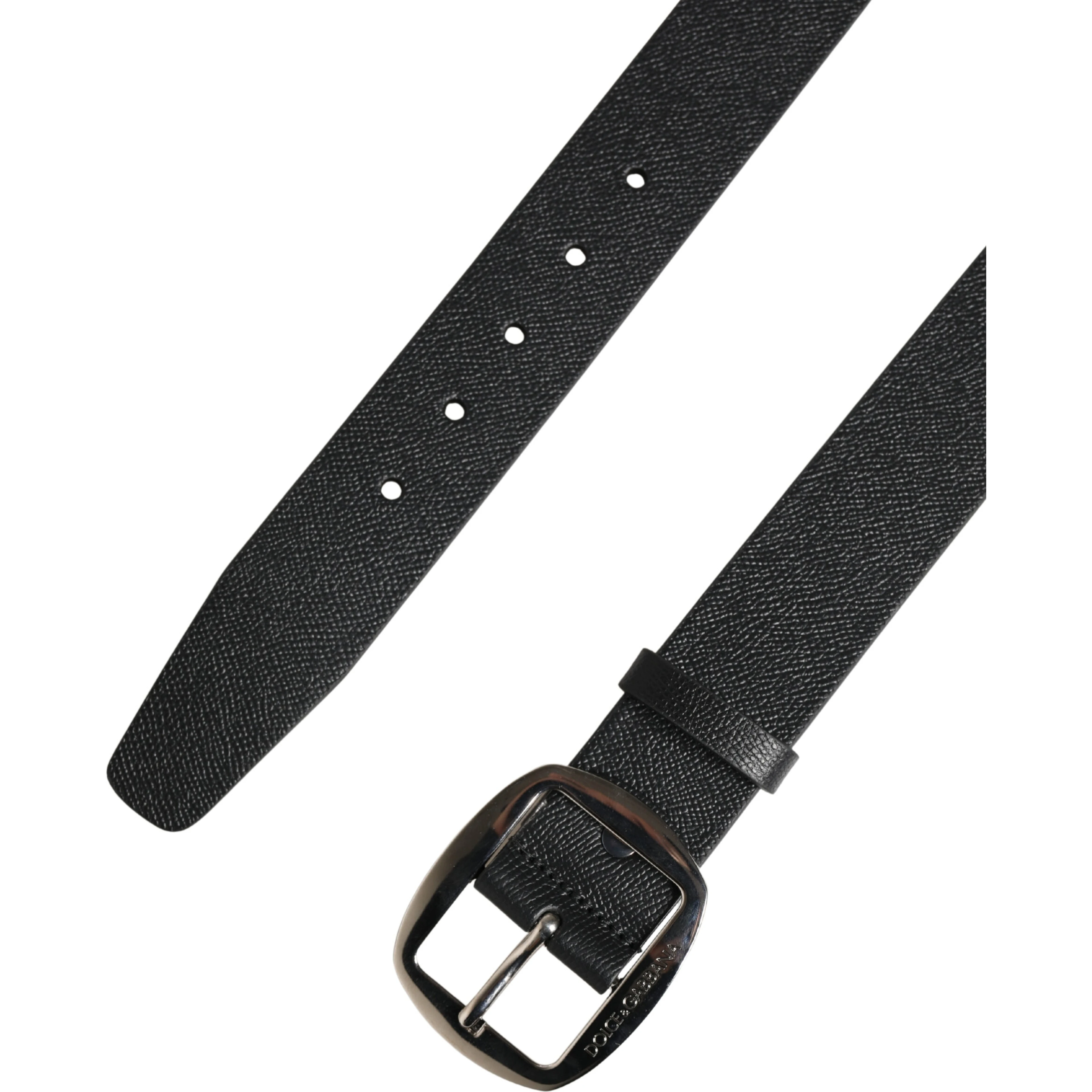 Black Calf Leather Silver Metal Buckle Belt