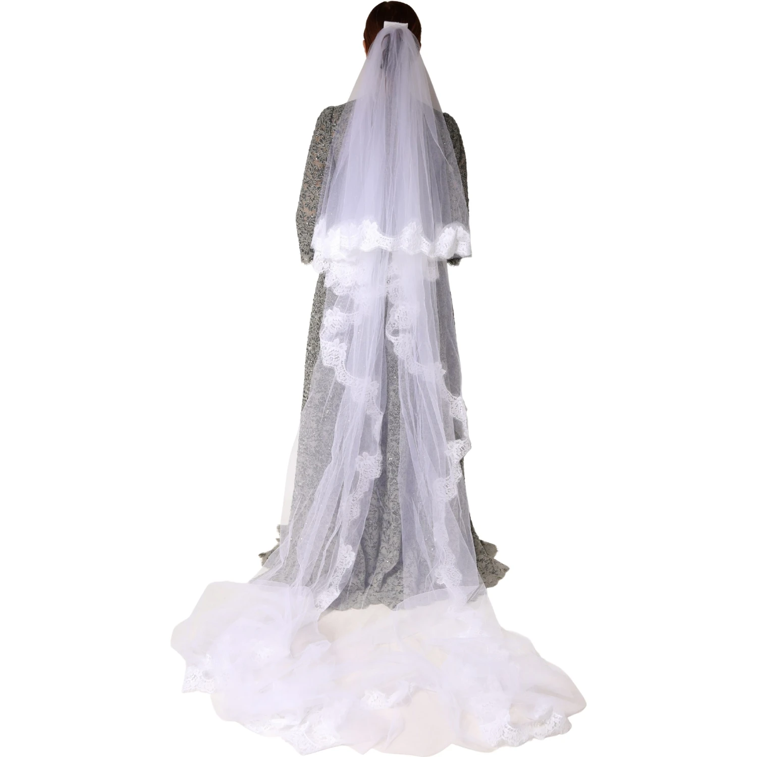 White Floral LaceNylon Floor Length 3M Long Veil