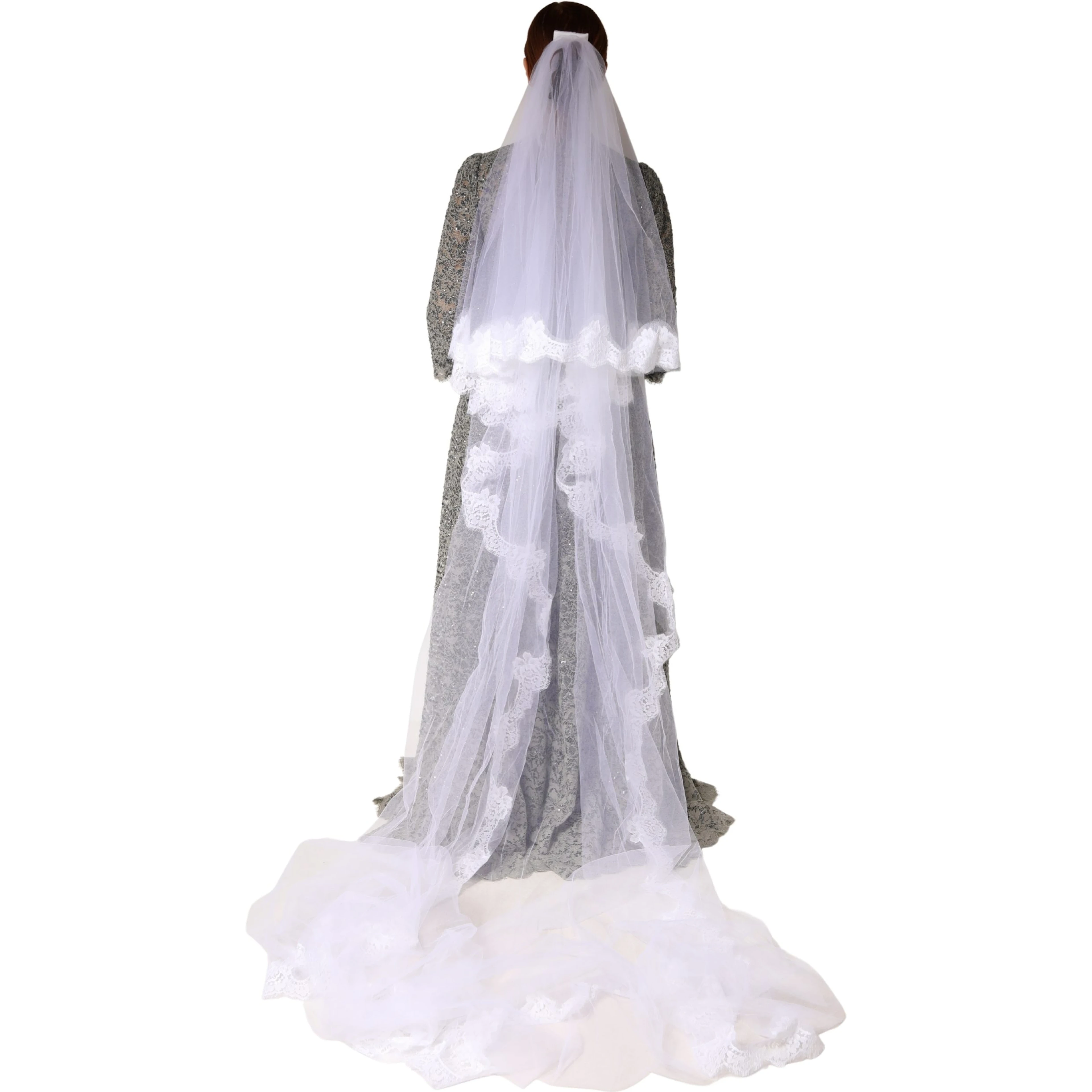 White Floral LaceNylon Floor Length 3M Long Veil