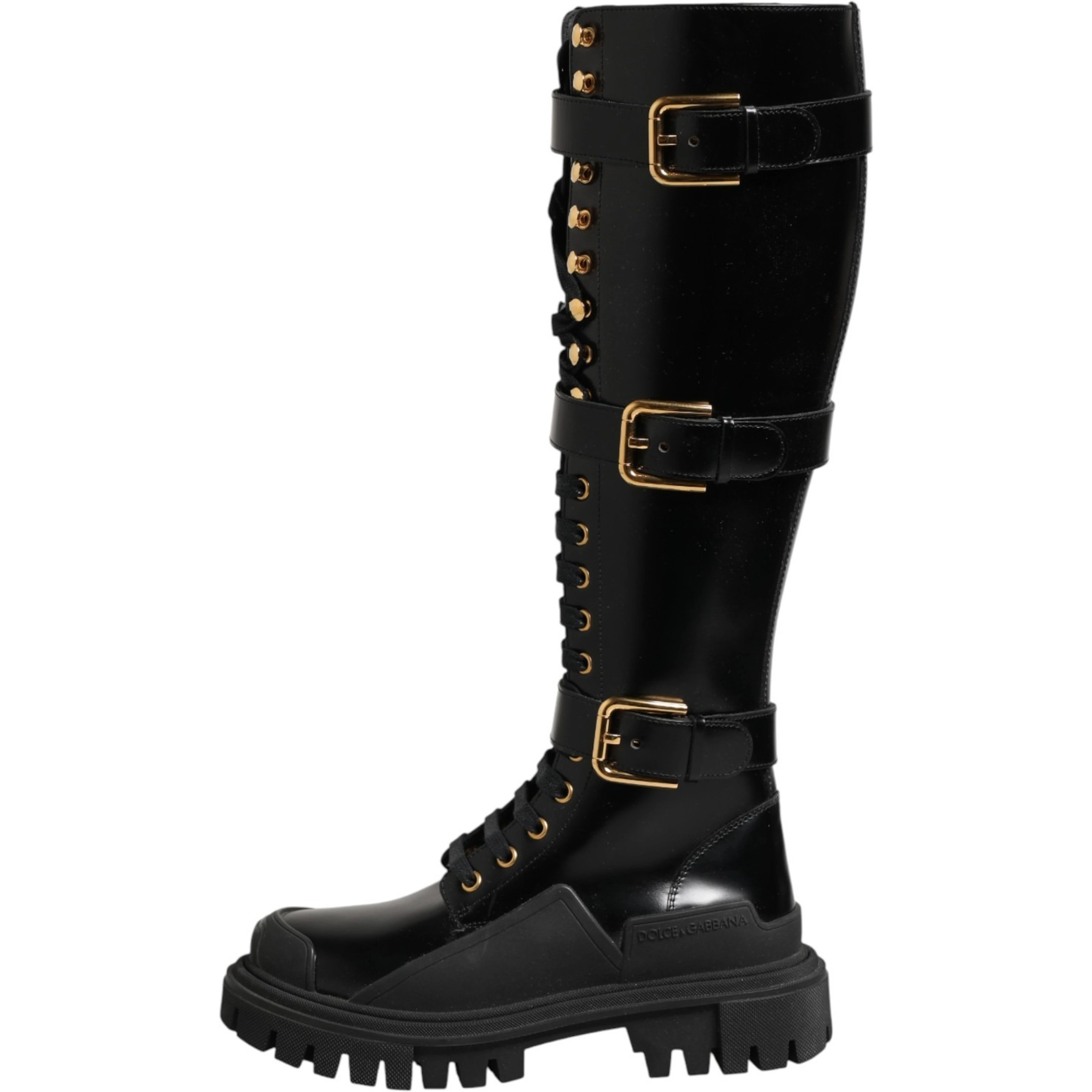 Black Buckle Embellished Knee High Boots Shoes