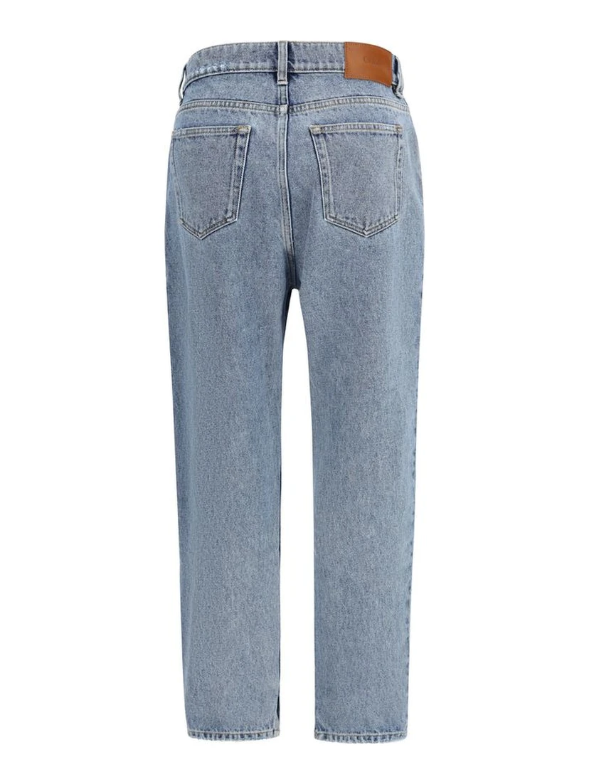Blue Cotton Tapered Jeans