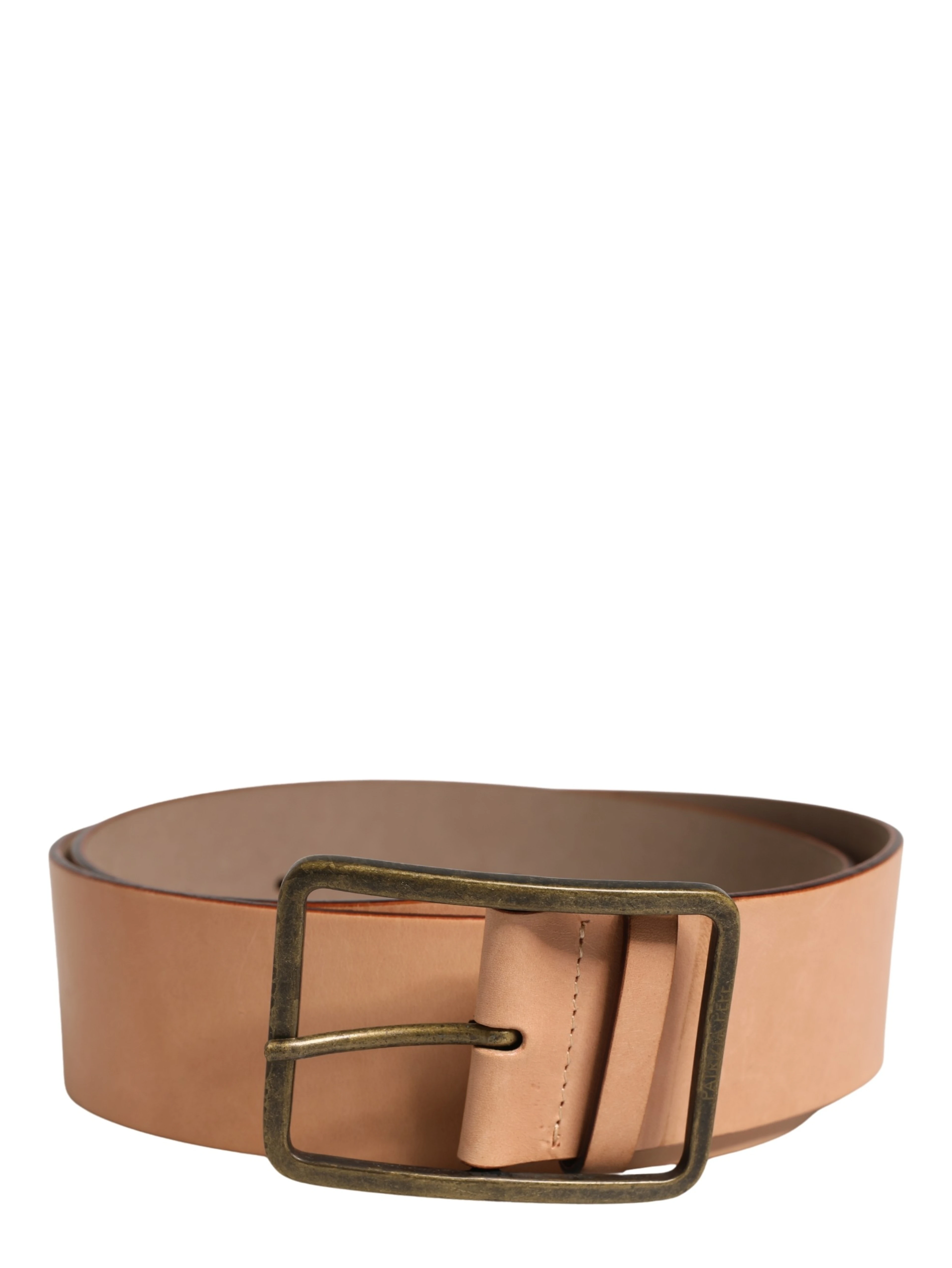 Beige Genuine Leather Wide Waist Metal Buckle Belt