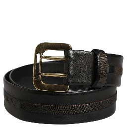 Black Leather Gold Metal Buckle Waist Women Belt
