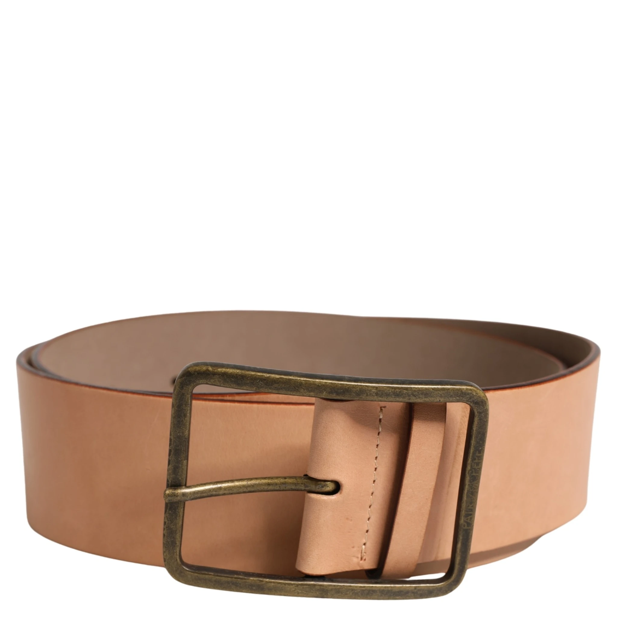 Beige Genuine Leather Wide Waist Metal Buckle Belt