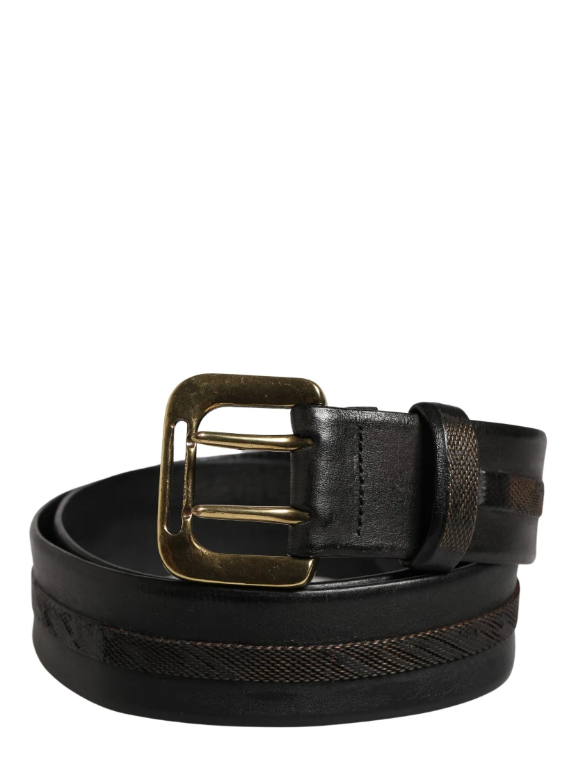 Black Leather Gold Metal Buckle Waist Women Belt