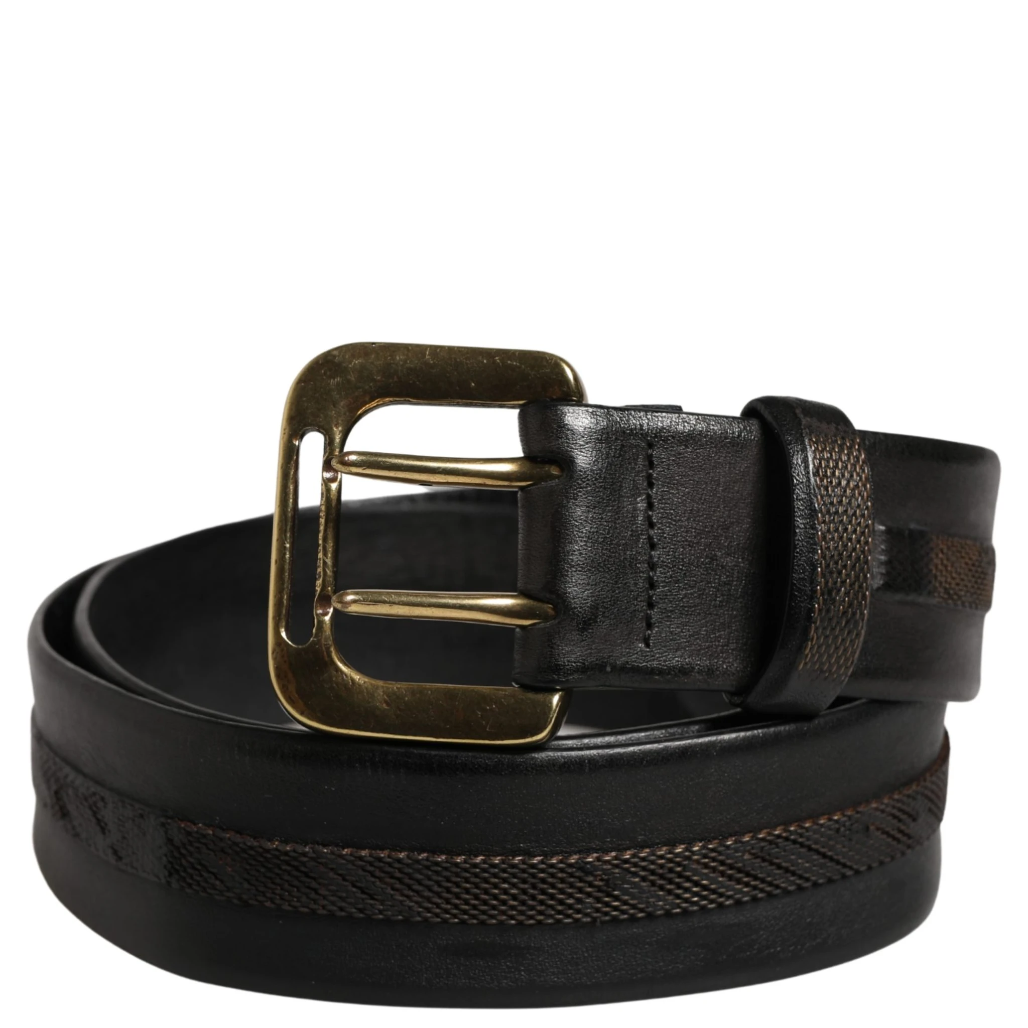 Black Leather Gold Metal Buckle Waist Women Belt