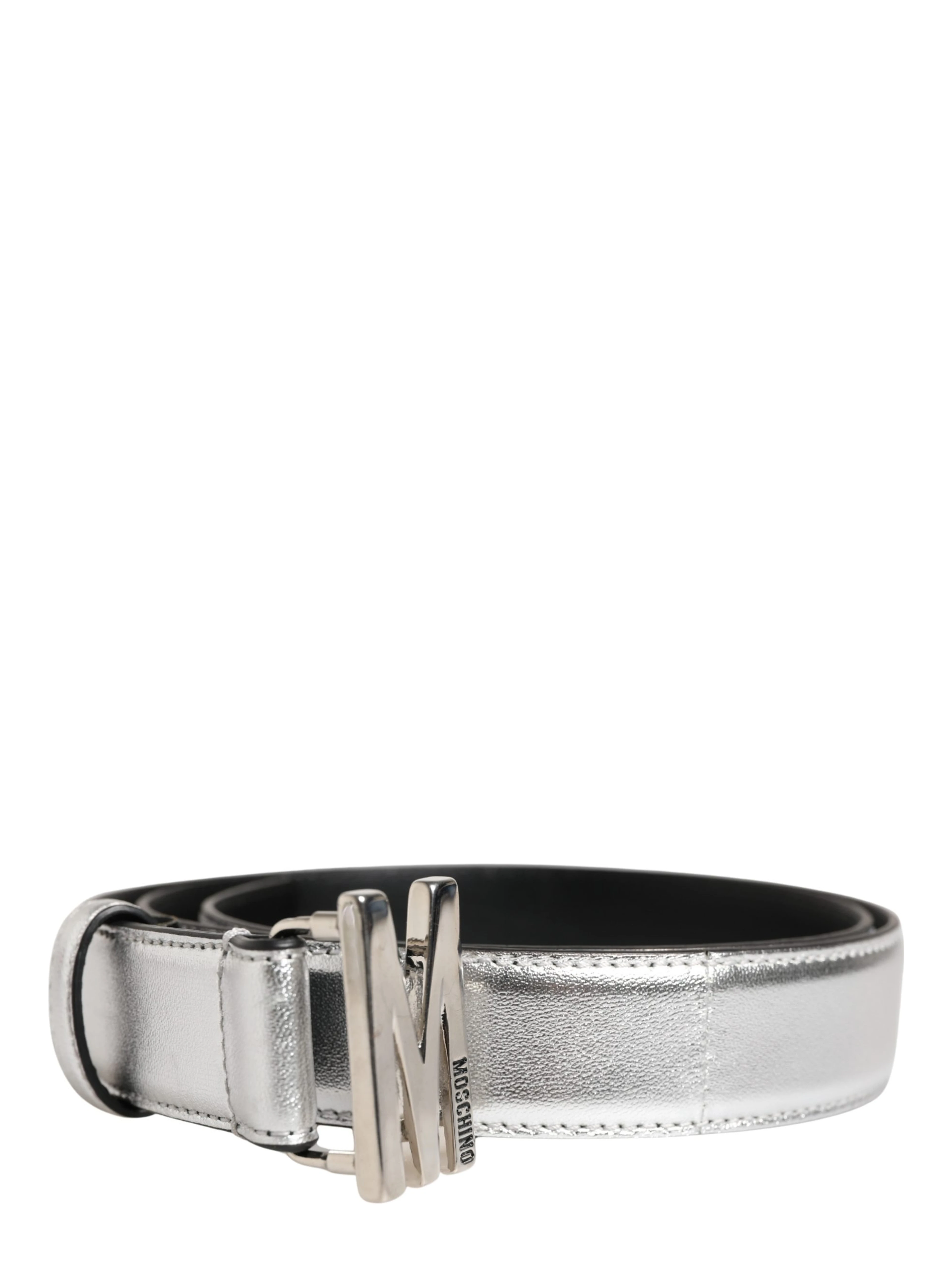 Silver Leather Logo Metal Buckle Waist Belt