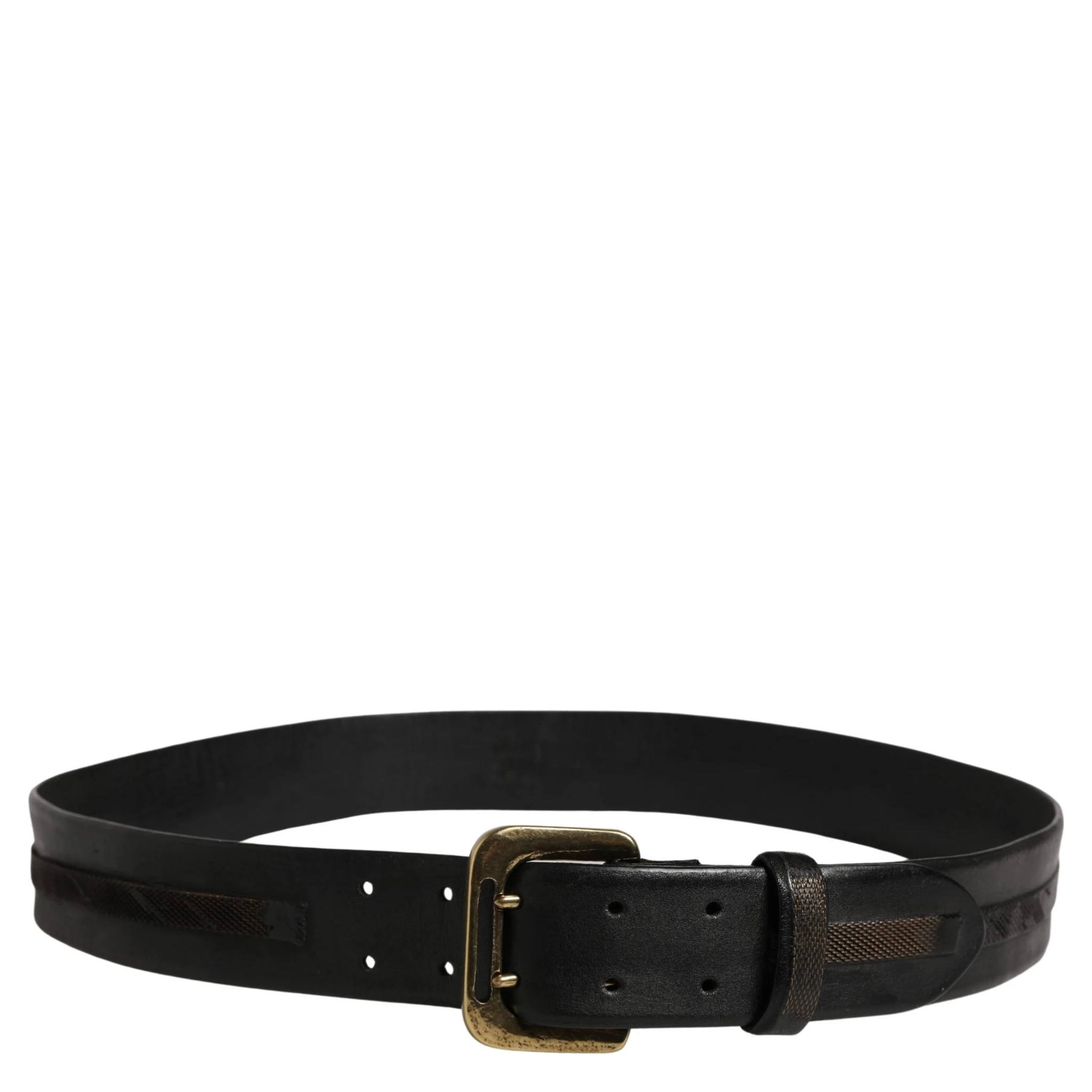 Black Leather Gold Metal Buckle Waist Women Belt