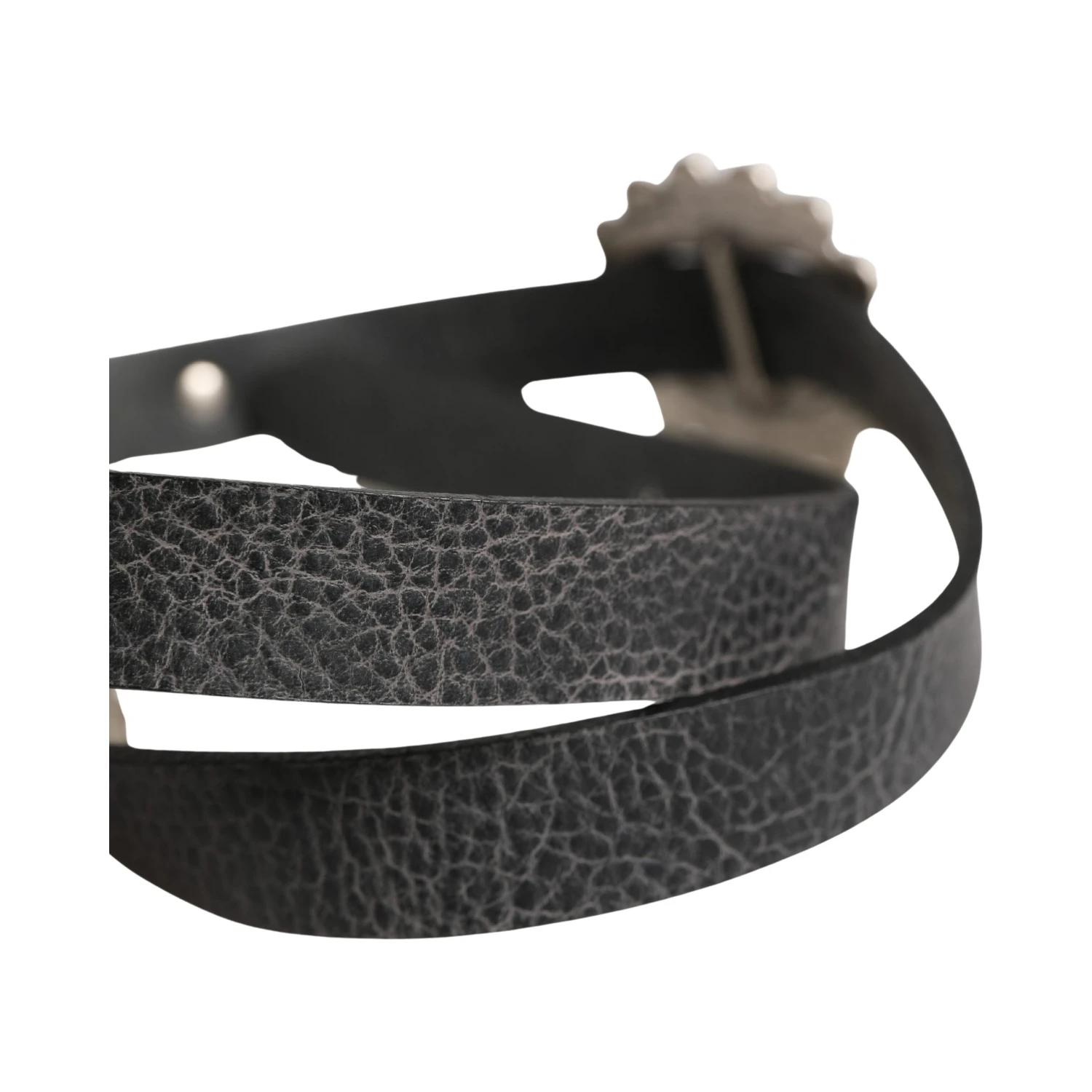 Black Turquoise Leather Embellished Oval Buckle Belt