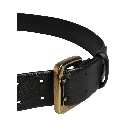 Black Leather Gold Metal Buckle Waist Women Belt