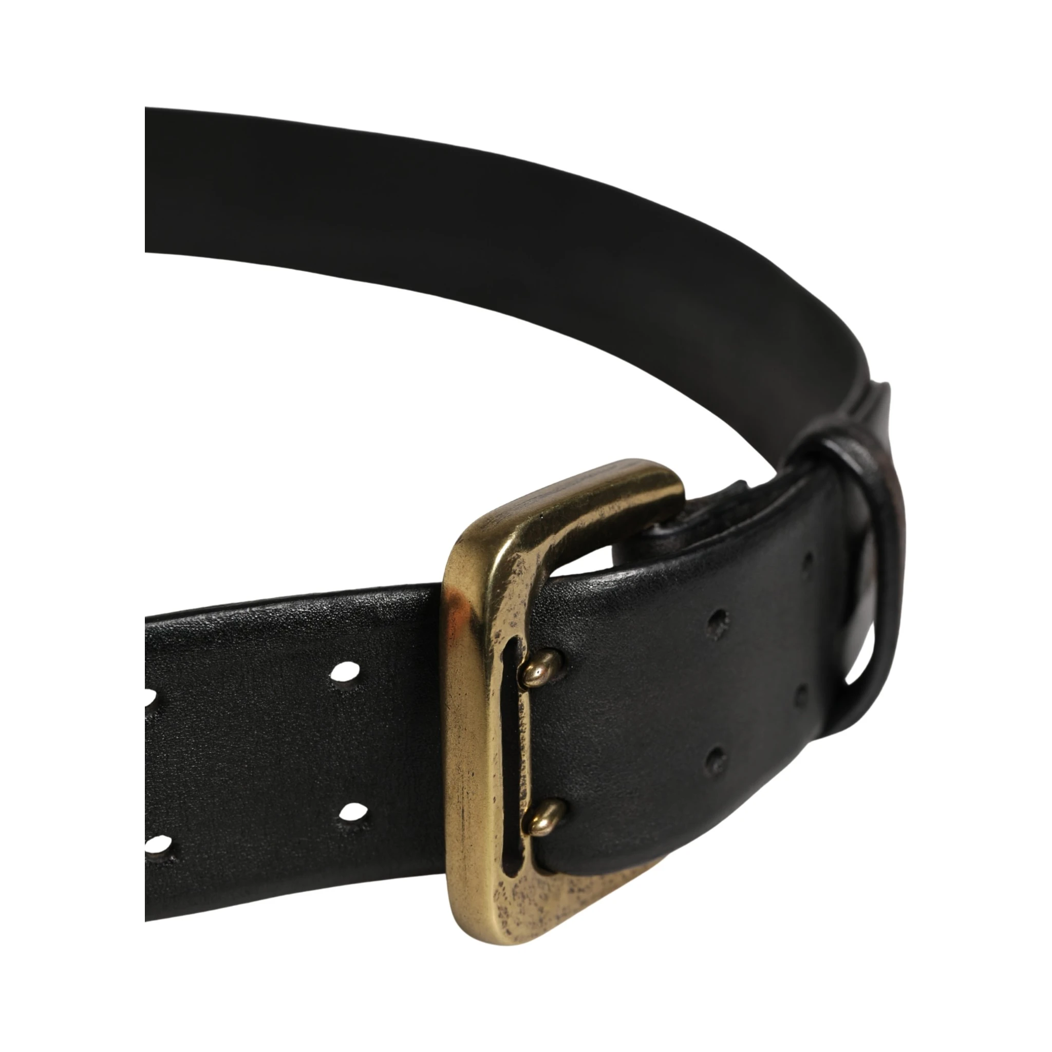 Black Leather Gold Metal Buckle Waist Women Belt