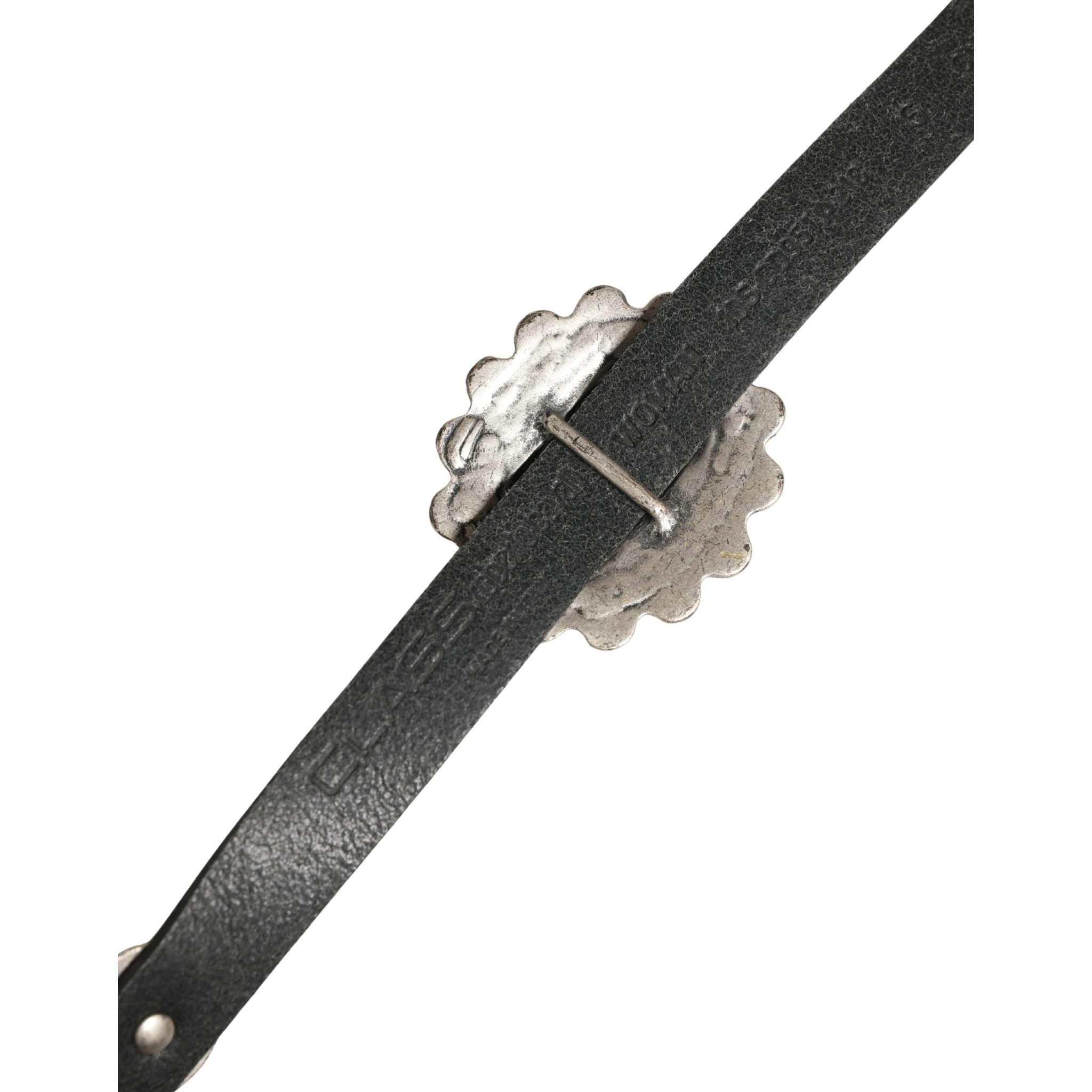 حزام من الجلد الأسود الفيروزي مزين بإبزيم بيضاوي