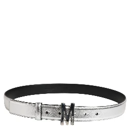 حزام خصر من الجلد الفضي بشعار معدني وإبزيم