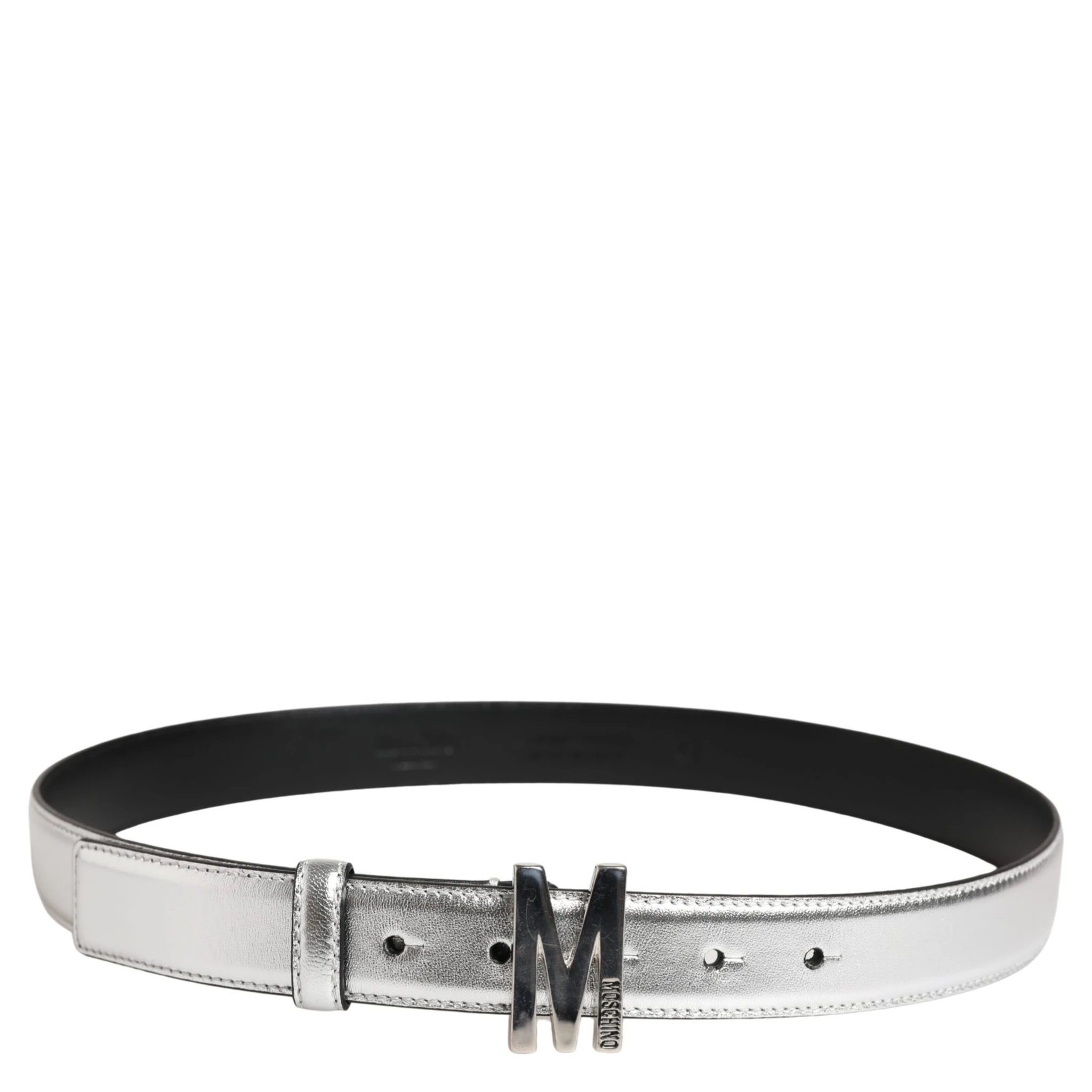 حزام خصر من الجلد الفضي بشعار معدني وإبزيم