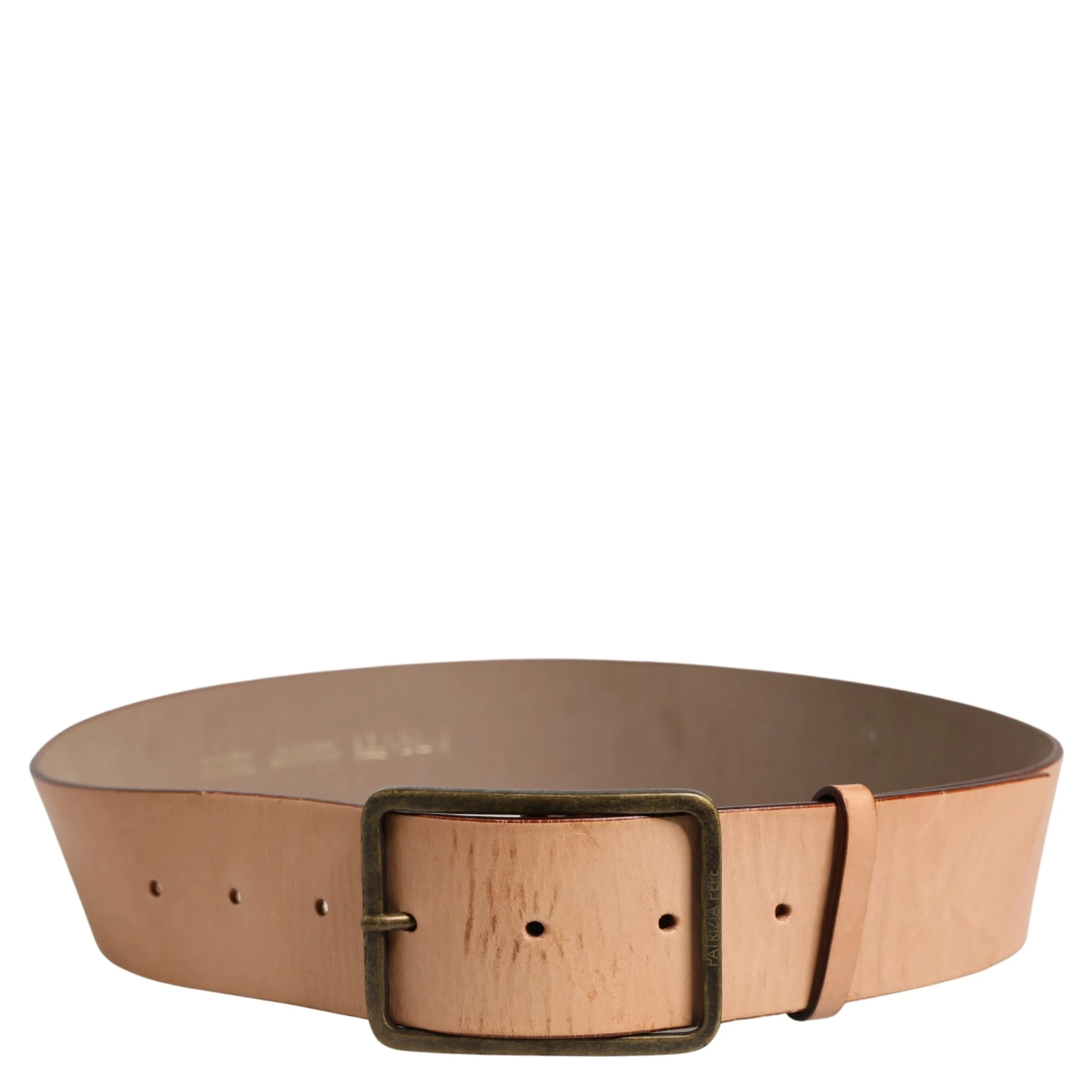 Beige Genuine Leather Wide Waist Metal Buckle Belt