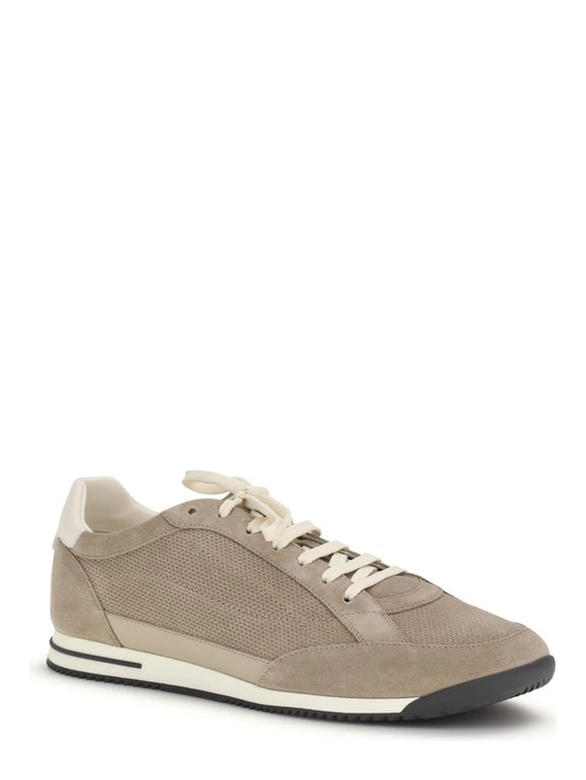 Beige Calf Leather Bos Taurus Low Top Sneakers