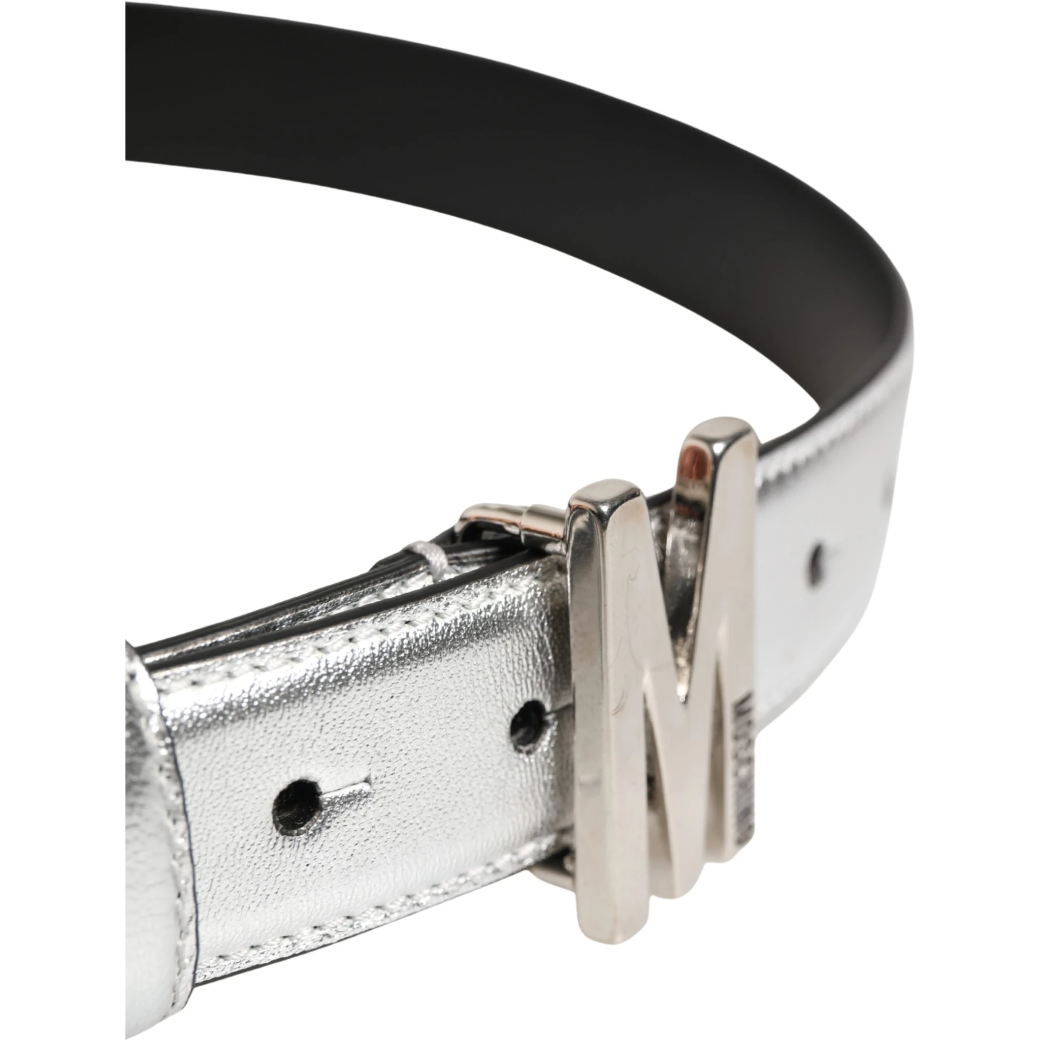 حزام خصر من الجلد الفضي بشعار معدني وإبزيم