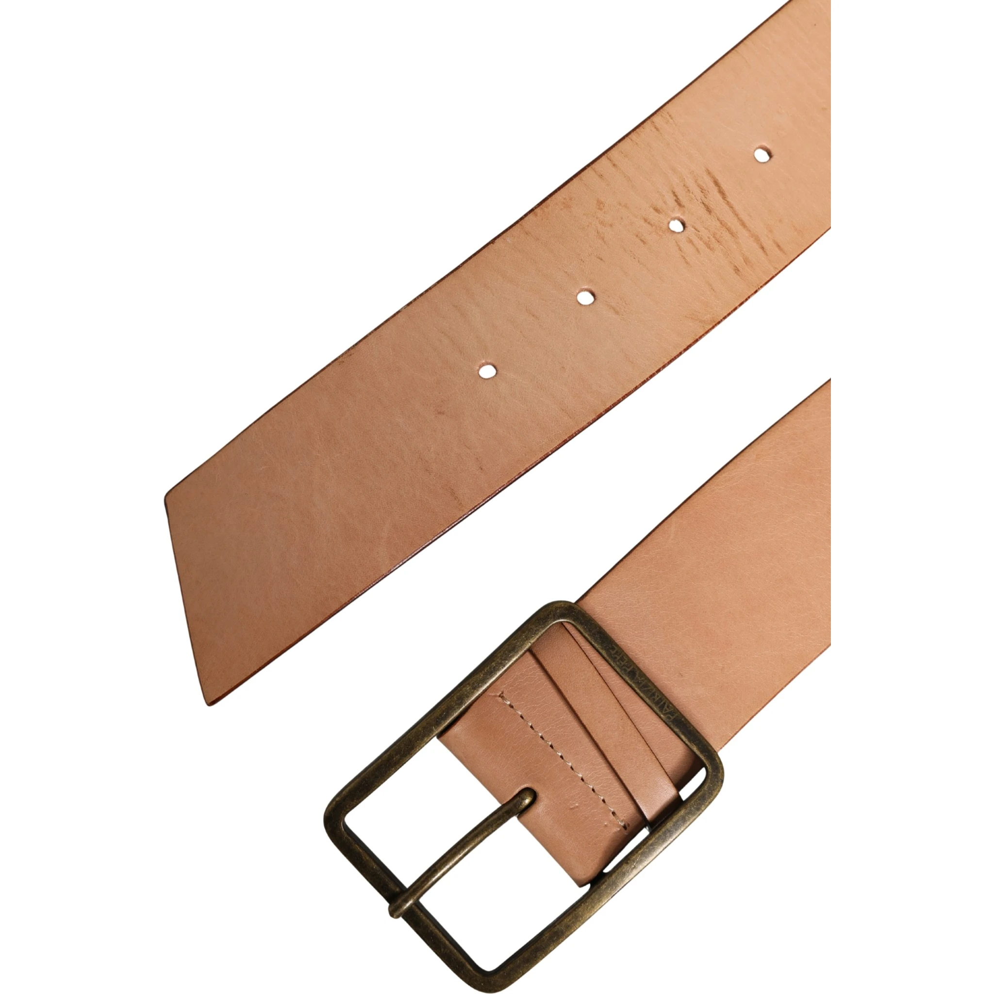 Beige Genuine Leather Wide Waist Metal Buckle Belt