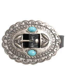 حزام من الجلد الأسود الفيروزي مزين بإبزيم بيضاوي