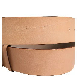 Beige Genuine Leather Wide Waist Metal Buckle Belt