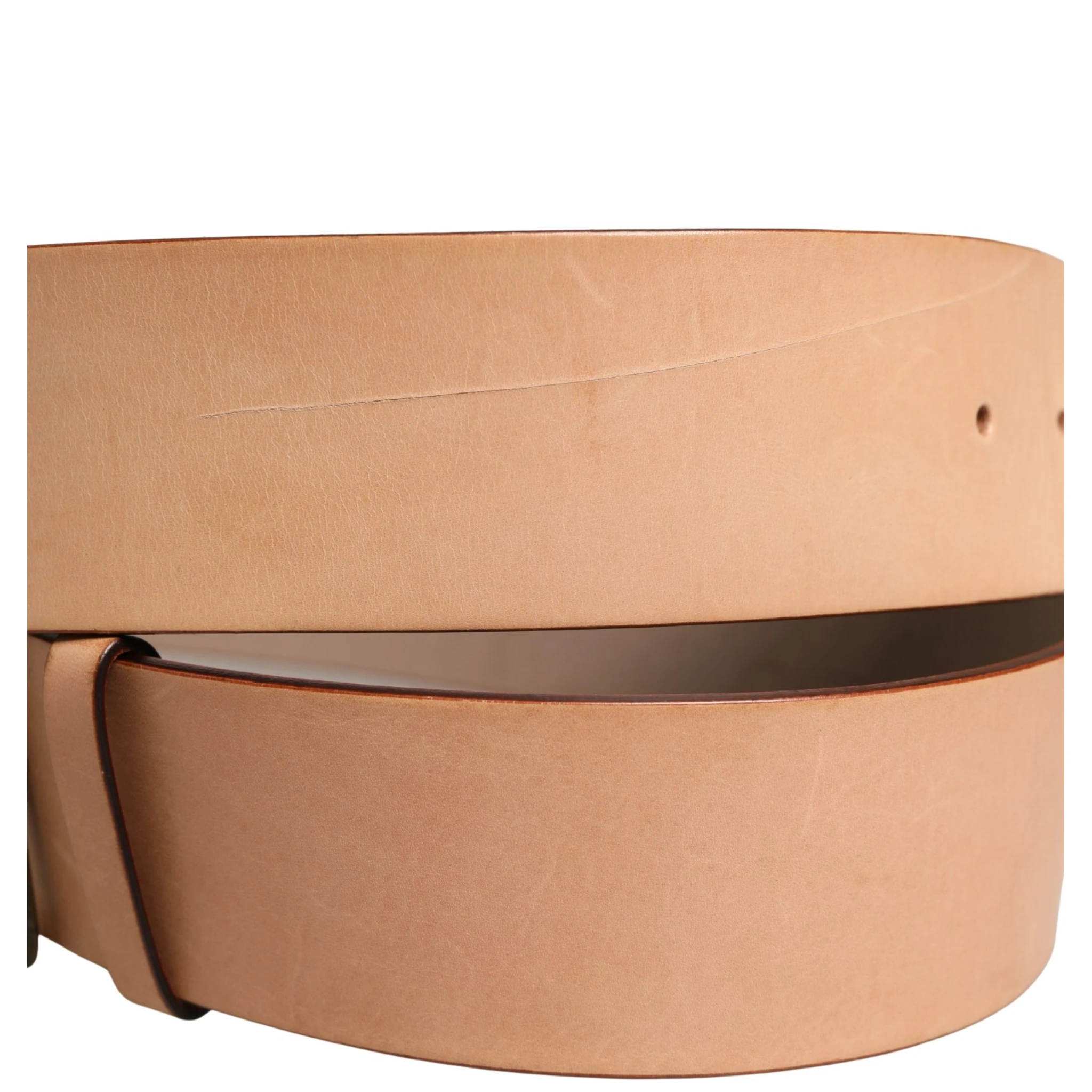 Beige Genuine Leather Wide Waist Metal Buckle Belt