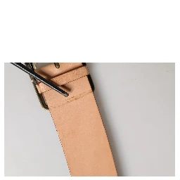 Beige Genuine Leather Wide Waist Metal Buckle Belt