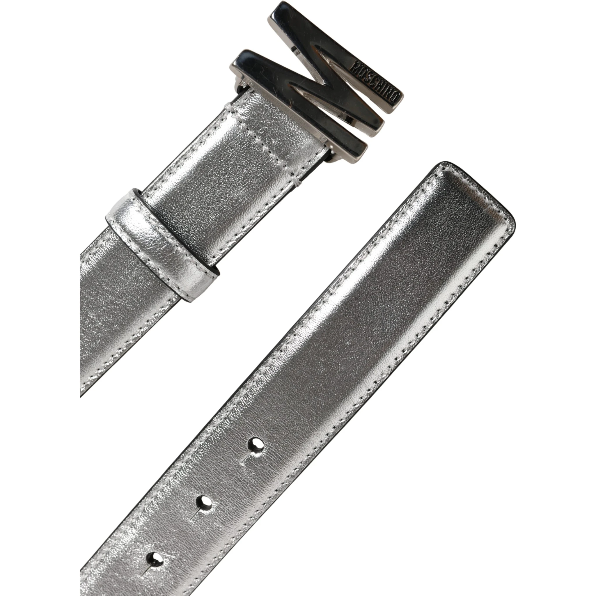 حزام خصر من الجلد الفضي بشعار معدني وإبزيم