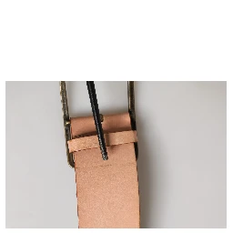 Beige Genuine Leather Wide Waist Metal Buckle Belt