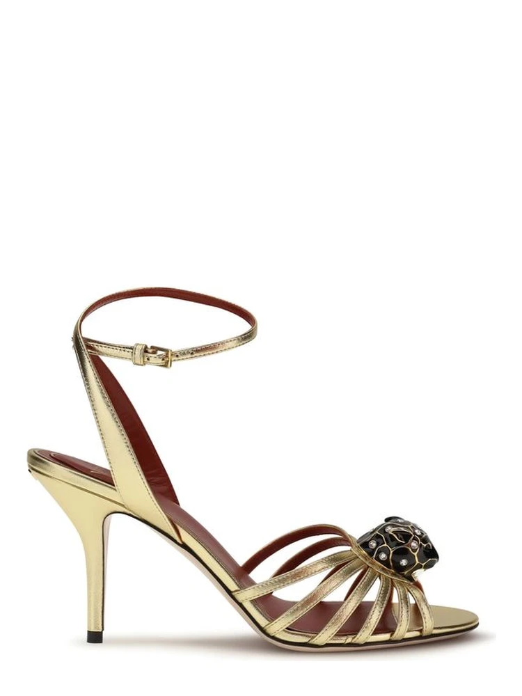 صندل بوس توروس ذو الكعب العالي من جلد العجل الذهبي