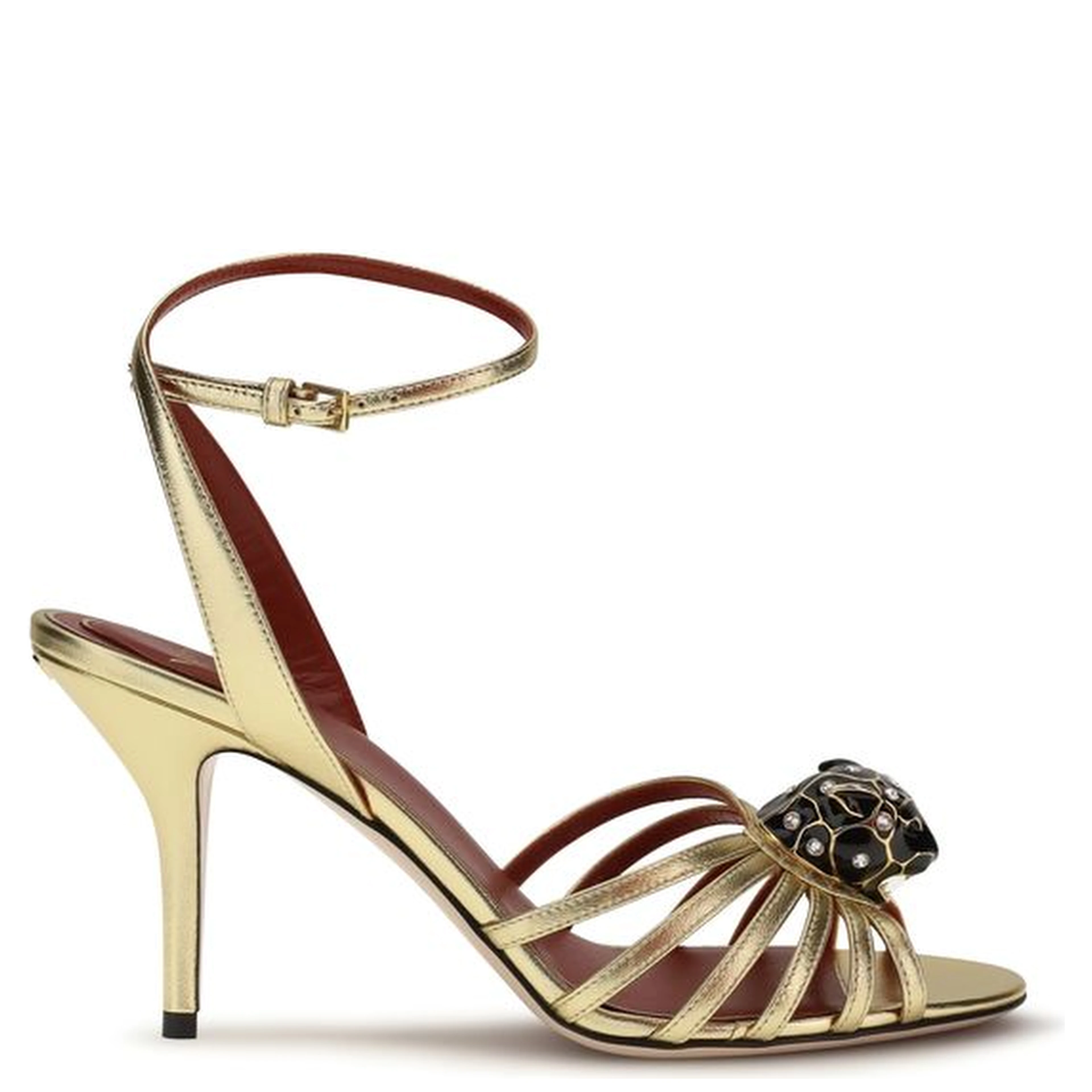 Gold Calf Leather Bos Taurus Stiletto Heel Sandals