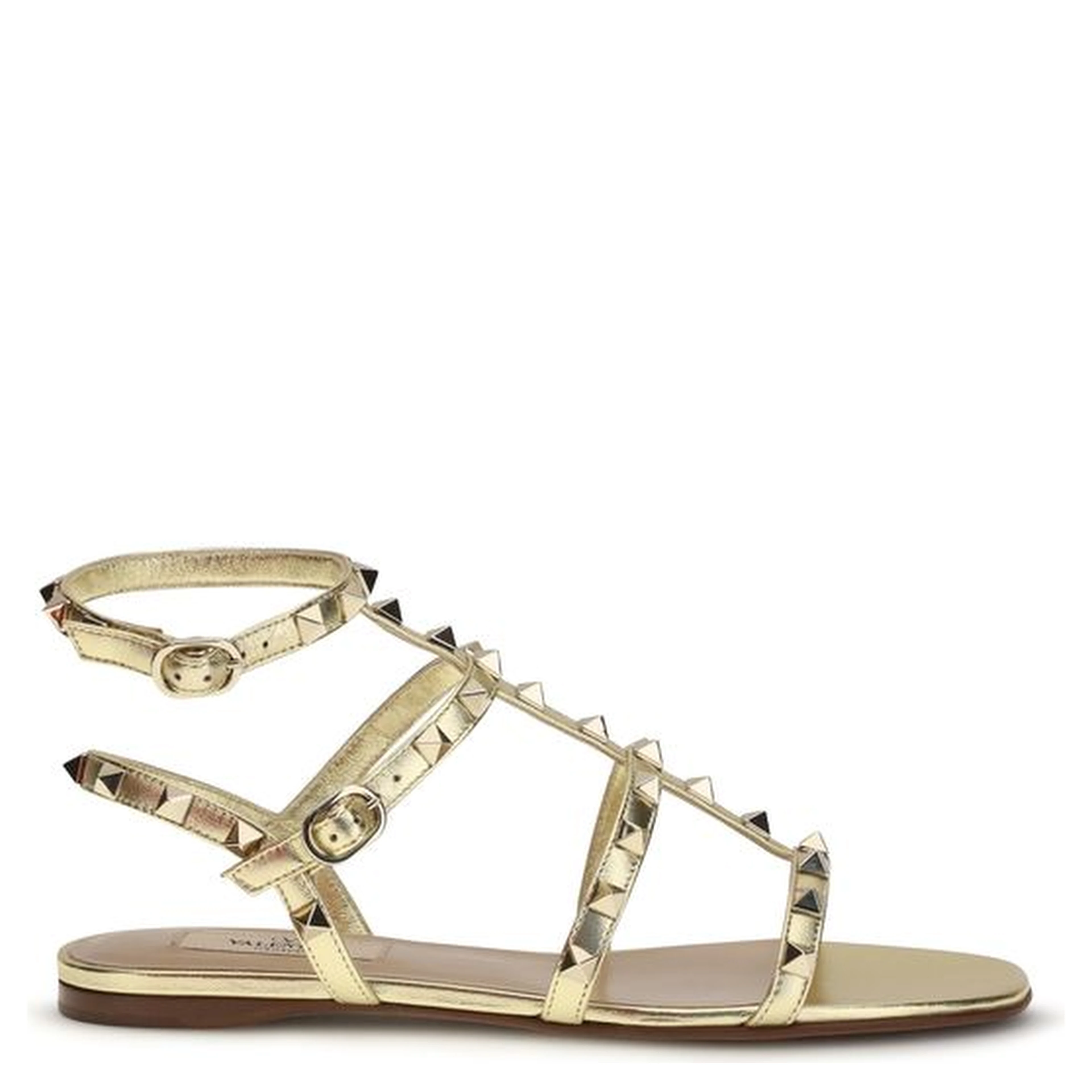 Gold Calf Leather Bos Taurus Flat Sandals