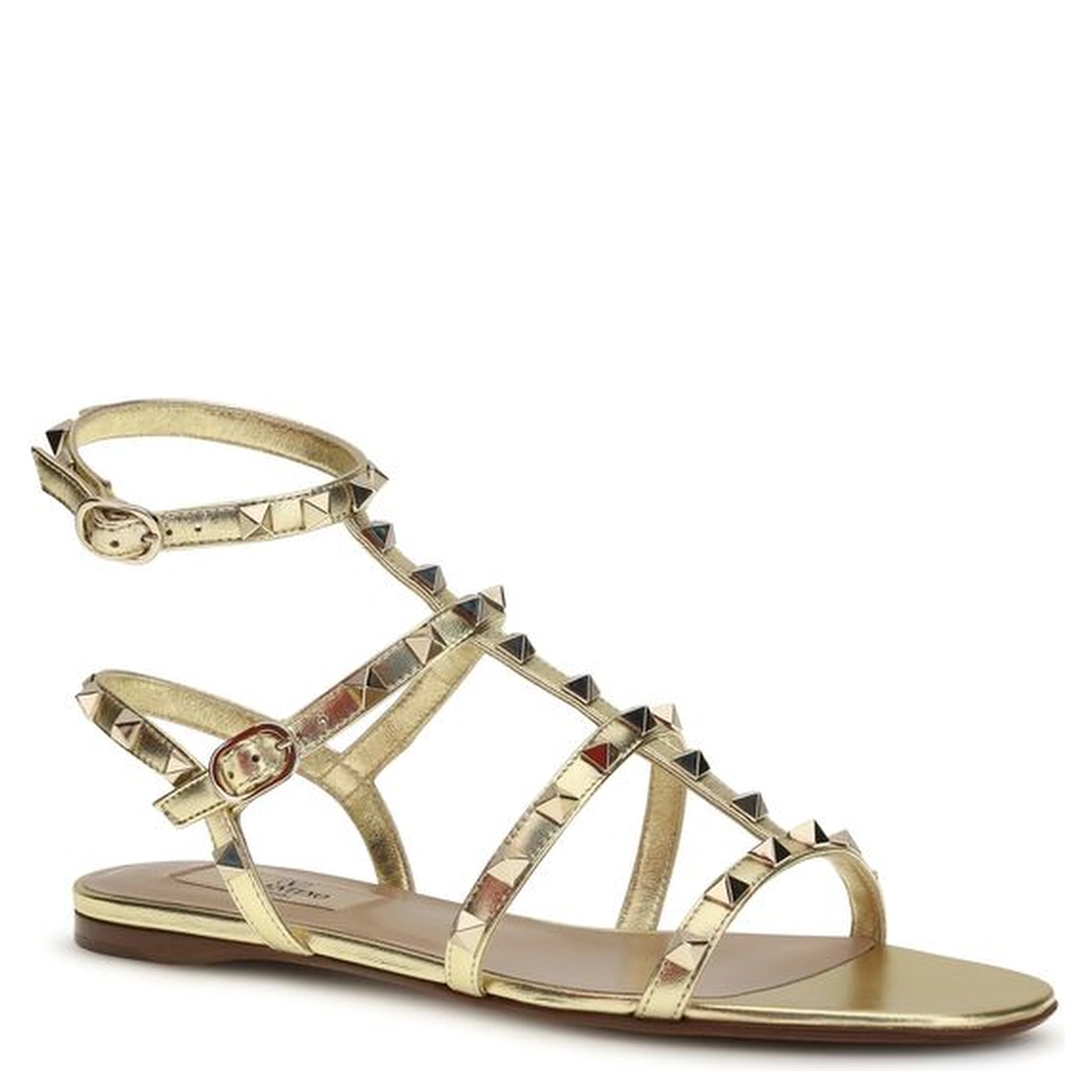 Gold Calf Leather Bos Taurus Flat Sandals